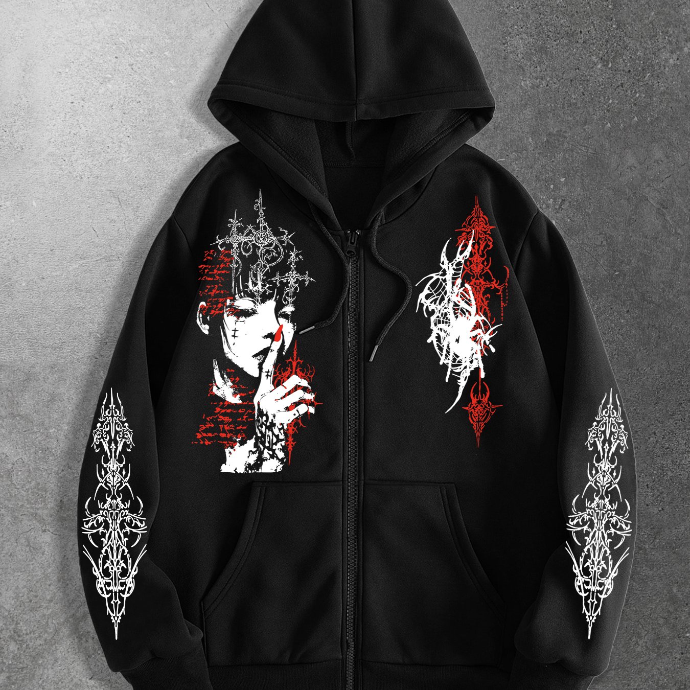 TEMU Y2k Fashion Cartoon Portrait Print Zip-up Hoodie, Style Casual Zip-up Hooded Sweatshirt