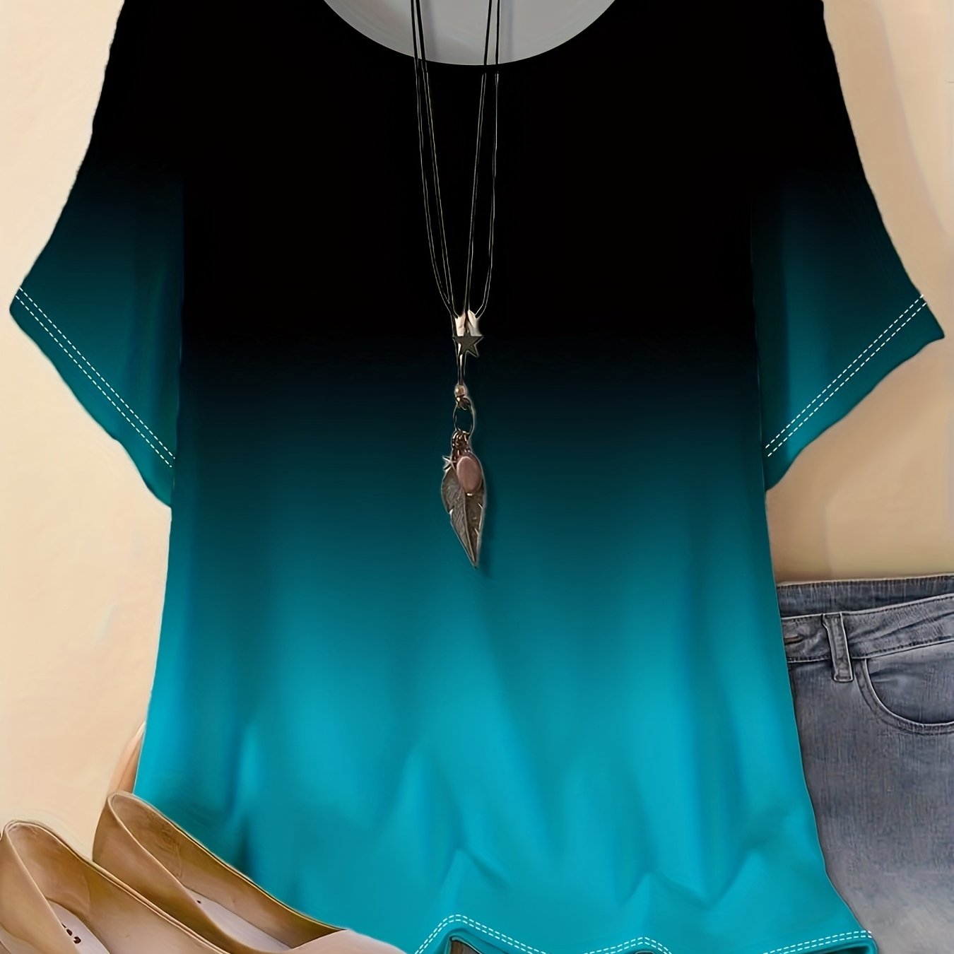 E-shop Damen-T-Shirt in Übergröße mit Rundhalsausschnitt Stretch, digital bedrucktes Stretch-Top mit Rundhalsausschnitt, bequeme praktische