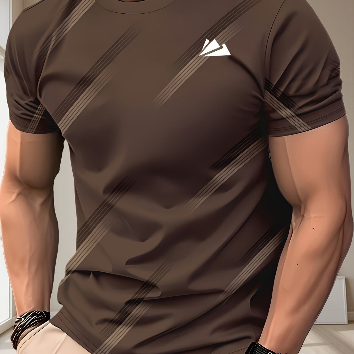 TEMU T-shirt Homme Col Rond Manches Courtes | Tissu de Polyester, Coupe Standard, Lavable en Machine, Idéal pour les Loisirs Quotidiens d'Été et les