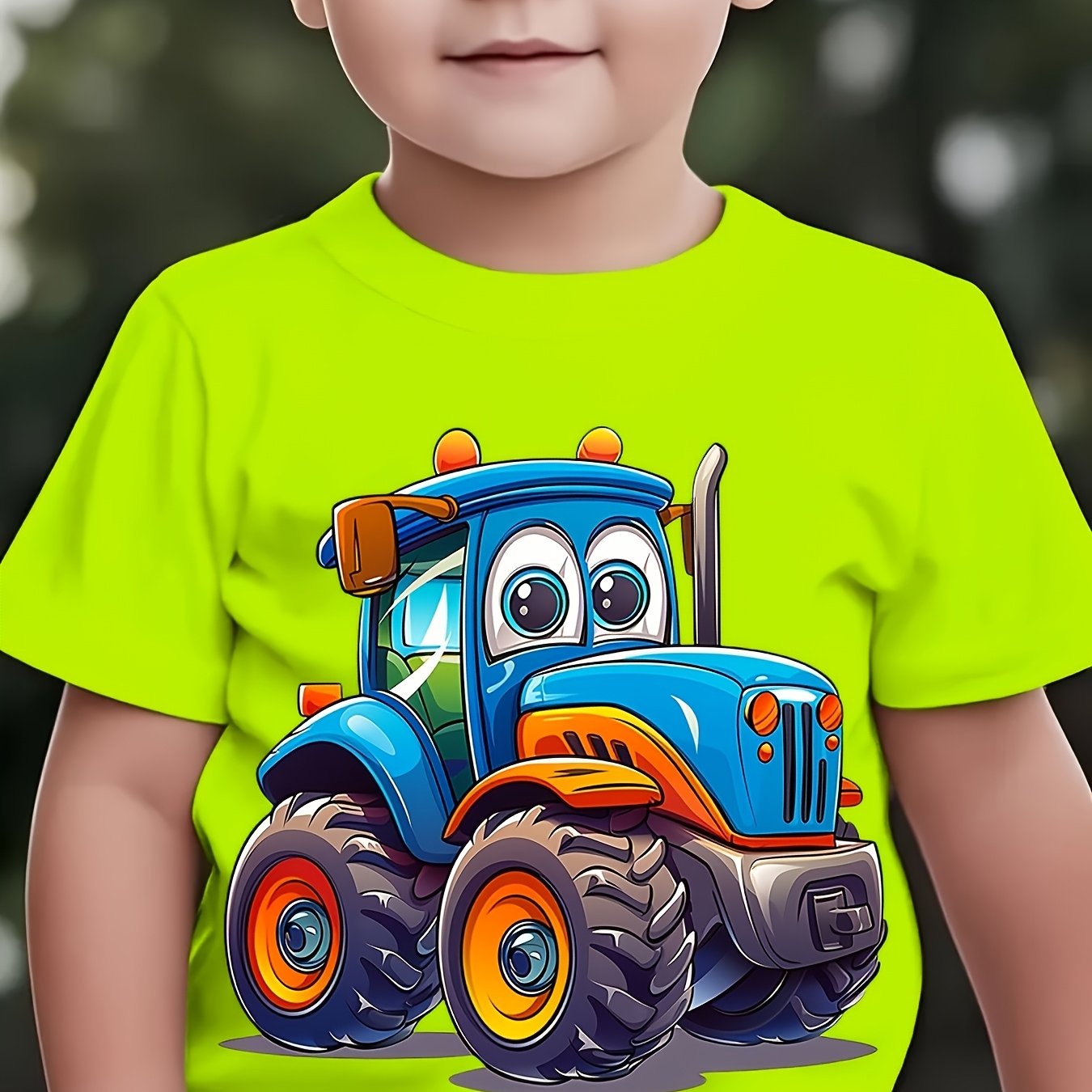 Summer Stylish Short-sleeve T-shirt For Boys Featuring A Cool Tractor Cartoon Print, Casual Top Ny-dx8139