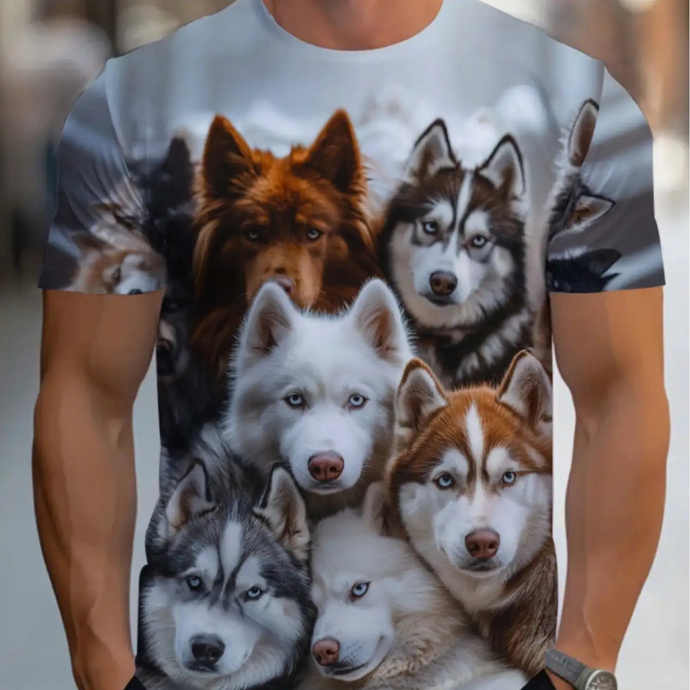 TEMU Men's Casual Sports T-shirt Featuring A Cute Husky - Minimalist Style, Comfortable Summer Fabric, Durable Material, Perfect Gift For Dog Lovers,