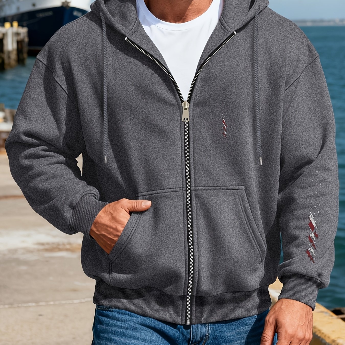 TEMU Men's Casual Fashion Hooded Cardigan Sweatshirt Jacket With Colorful Pattern Print Logo On The Front Chest And , Versatile, Elegant, And For