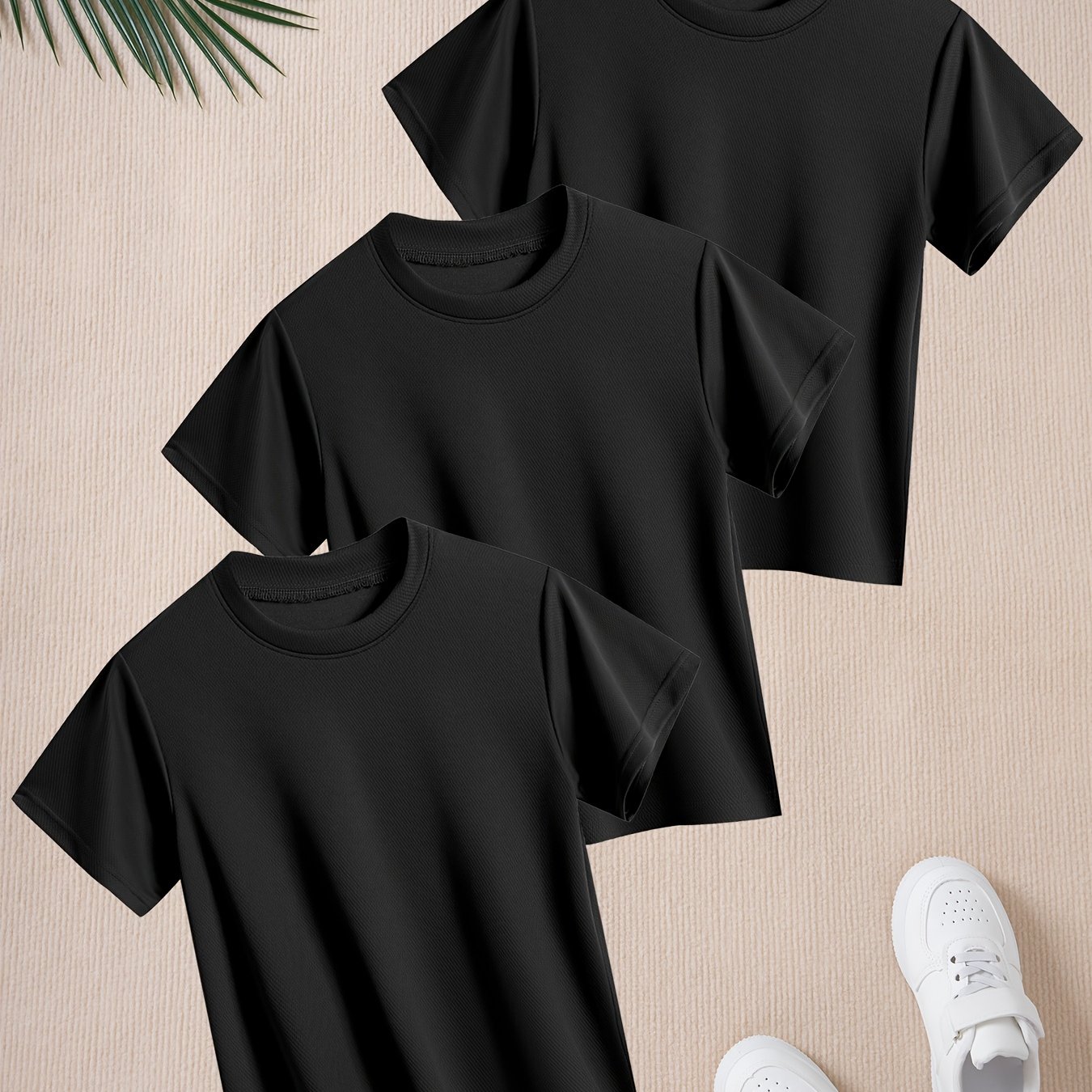 Image of 3pcs Set Of Boys' Solid Color Versatile Casual Tops, Quick-dry Breathable Casual Athletic Round Neck Short Sleeve T-shirts
