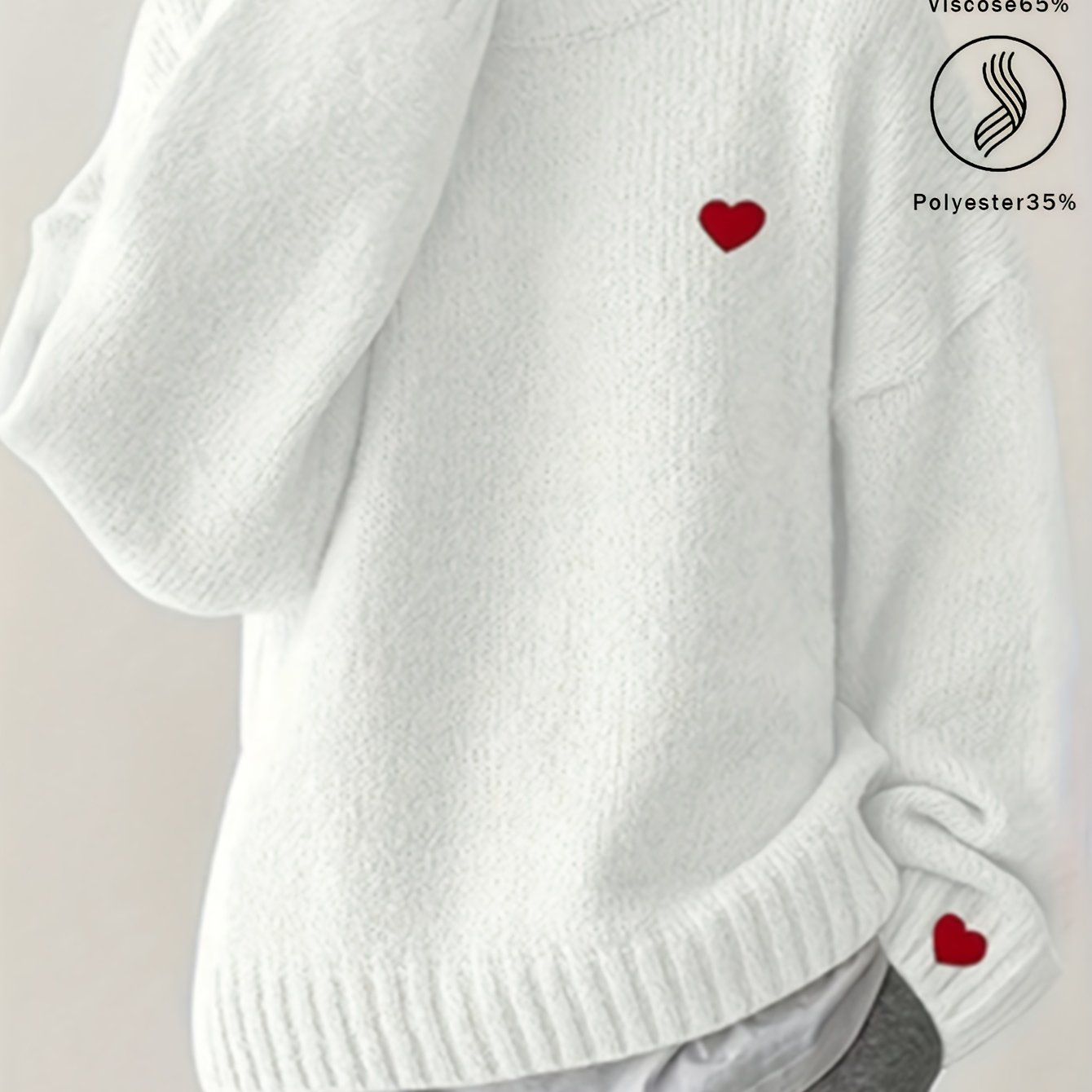 Valentine's Day Aesthetic Love Heart Drop Shoulder Sweater, Crew Neck Long Sleeve Pullover, Daily Versatile, Wearable As Inner Layer Or Outerwear