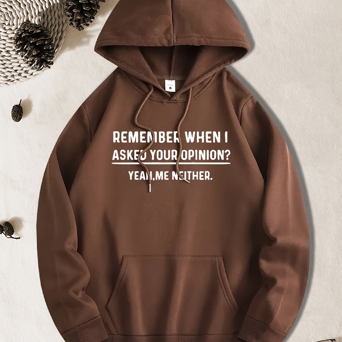TEMU Men's Casual Hoodie With Humorous Quote Print, Polyester Stretch Fabric, Regular Fit, Geometric Pattern, Pocket Detail, Sports Pullover