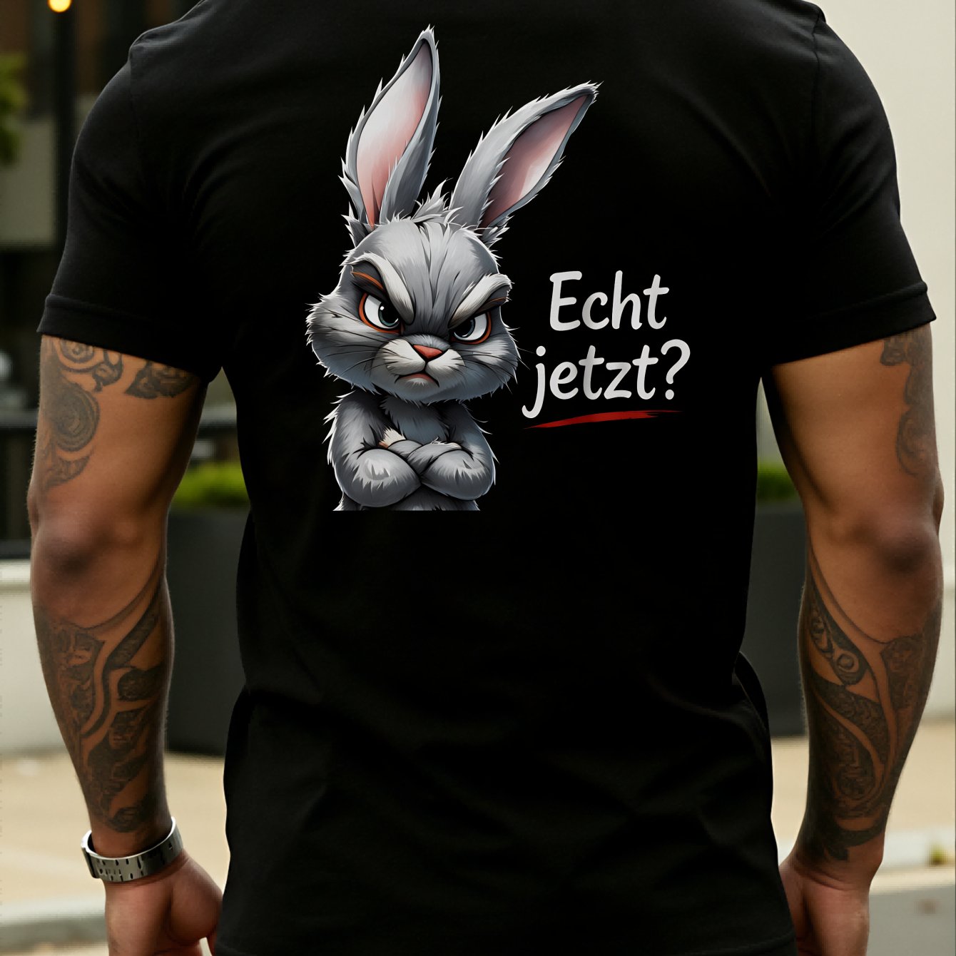 Cartoon Animal Design Men's T-shirt Angry Rabbit With Text Streetwear Style Casual Wear For Everyday Use And Gifts For Back Print T-shirt Funny Soft Casual Minimalist Distressed