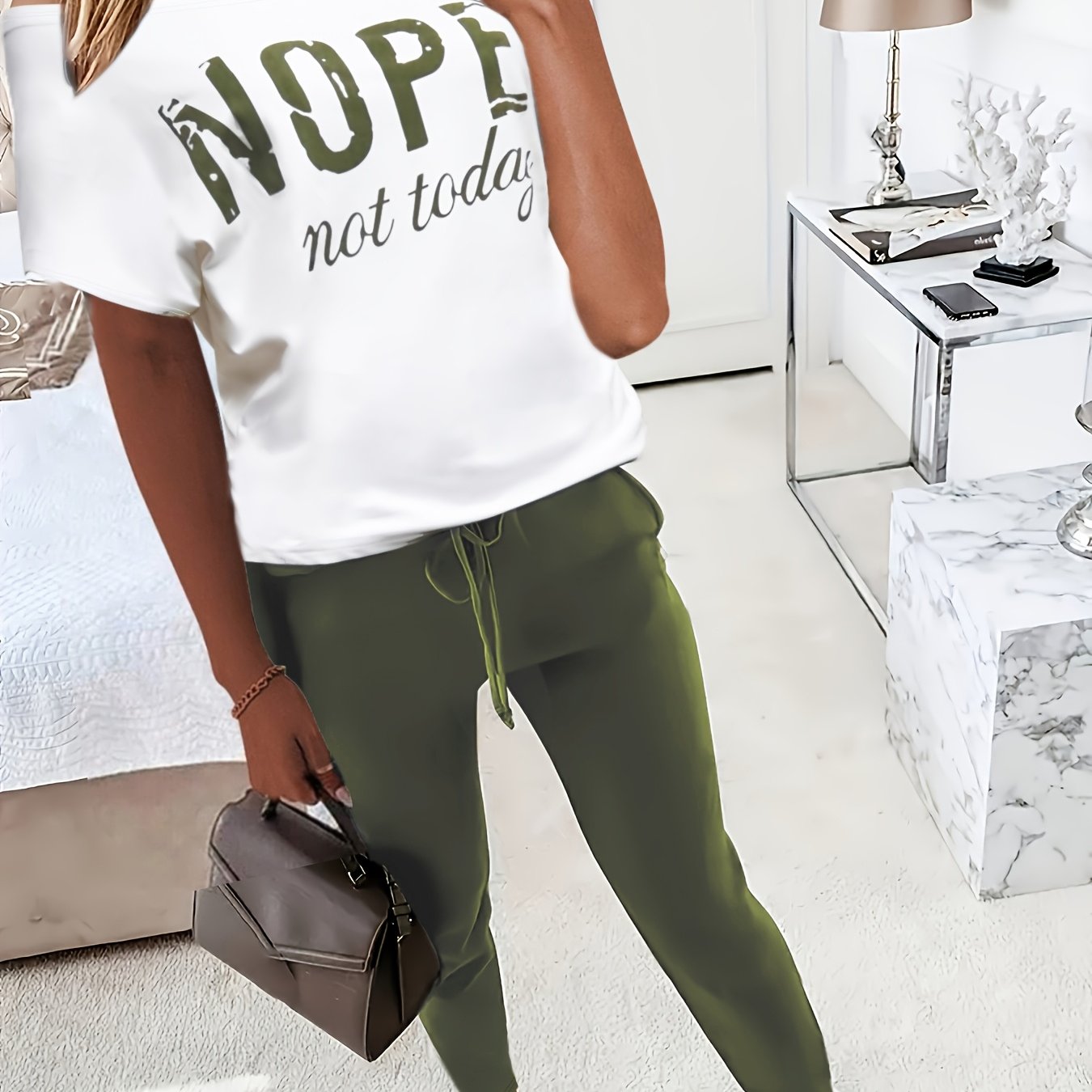 Casual Letter Print Short Sleeve T-shirt And Long Pants 2 Piece Set