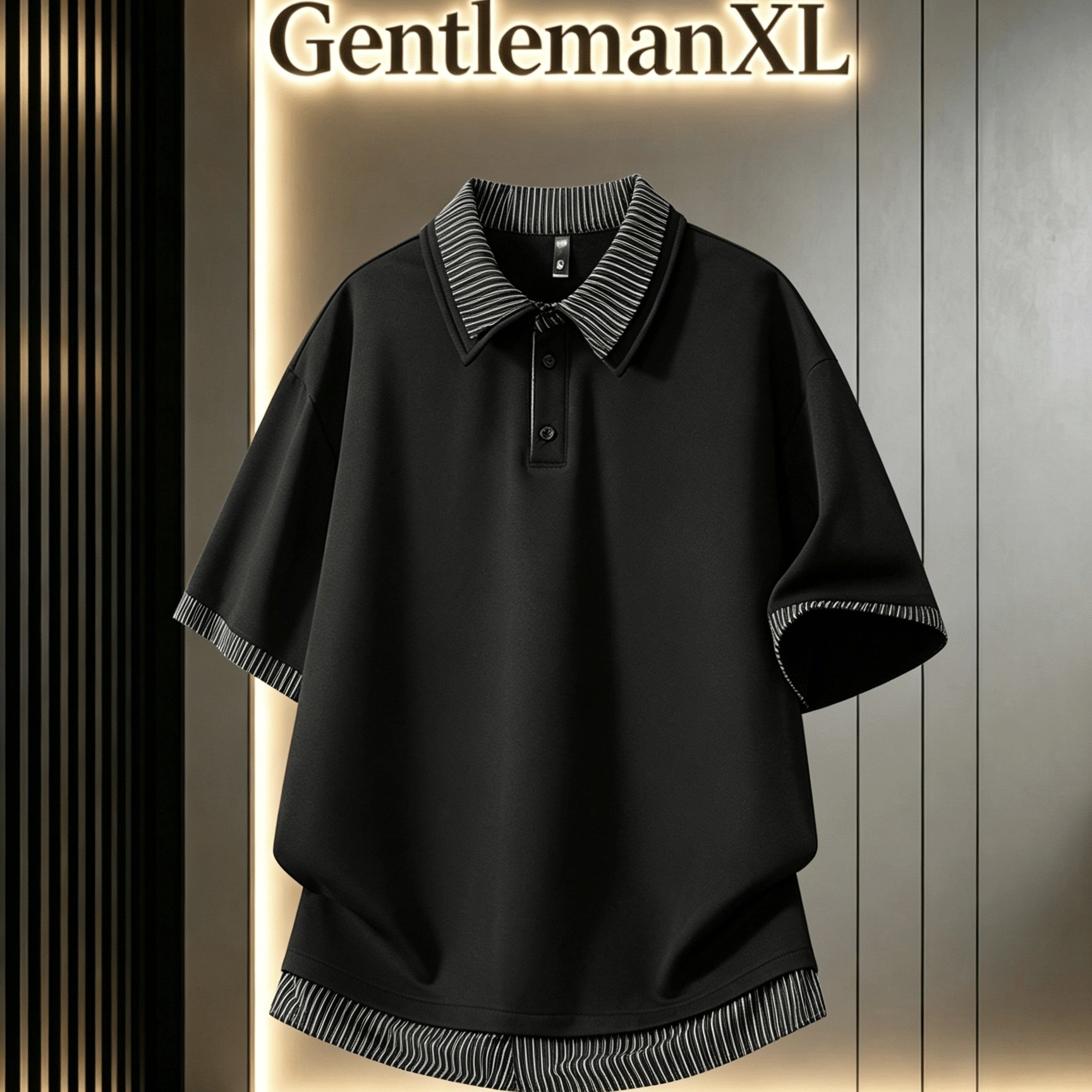 TEMU Men's -block Striped 2-in-1 Look Shirt, Unisex Loose Fit Tummy Control Draped Casual Short Sleeve T-shirt