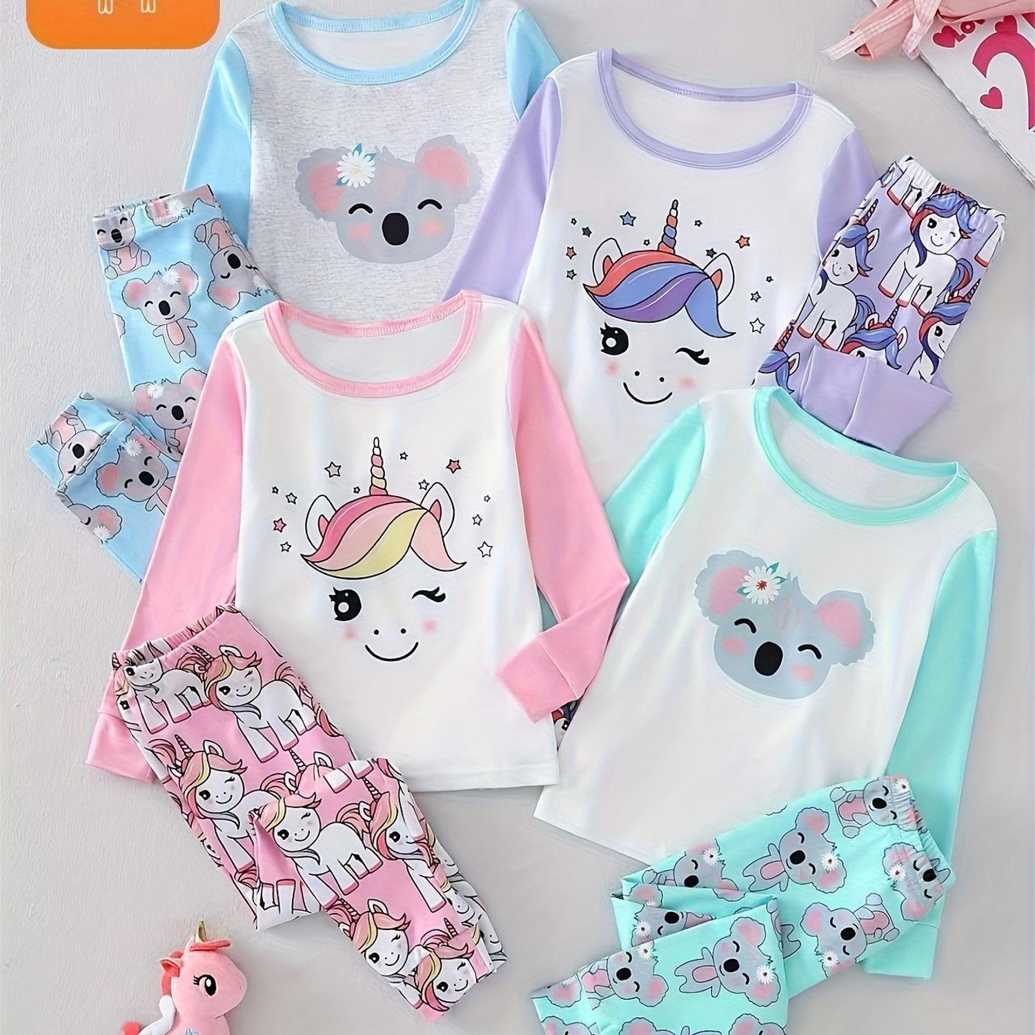 TEMU 4pcs Set Of Girls' Long Sleeve Tops And Pants | -friendly Fabric, Loose Fit, Cartoon 3d Printing, Sizes 110-160, Versatile For Home, School, And