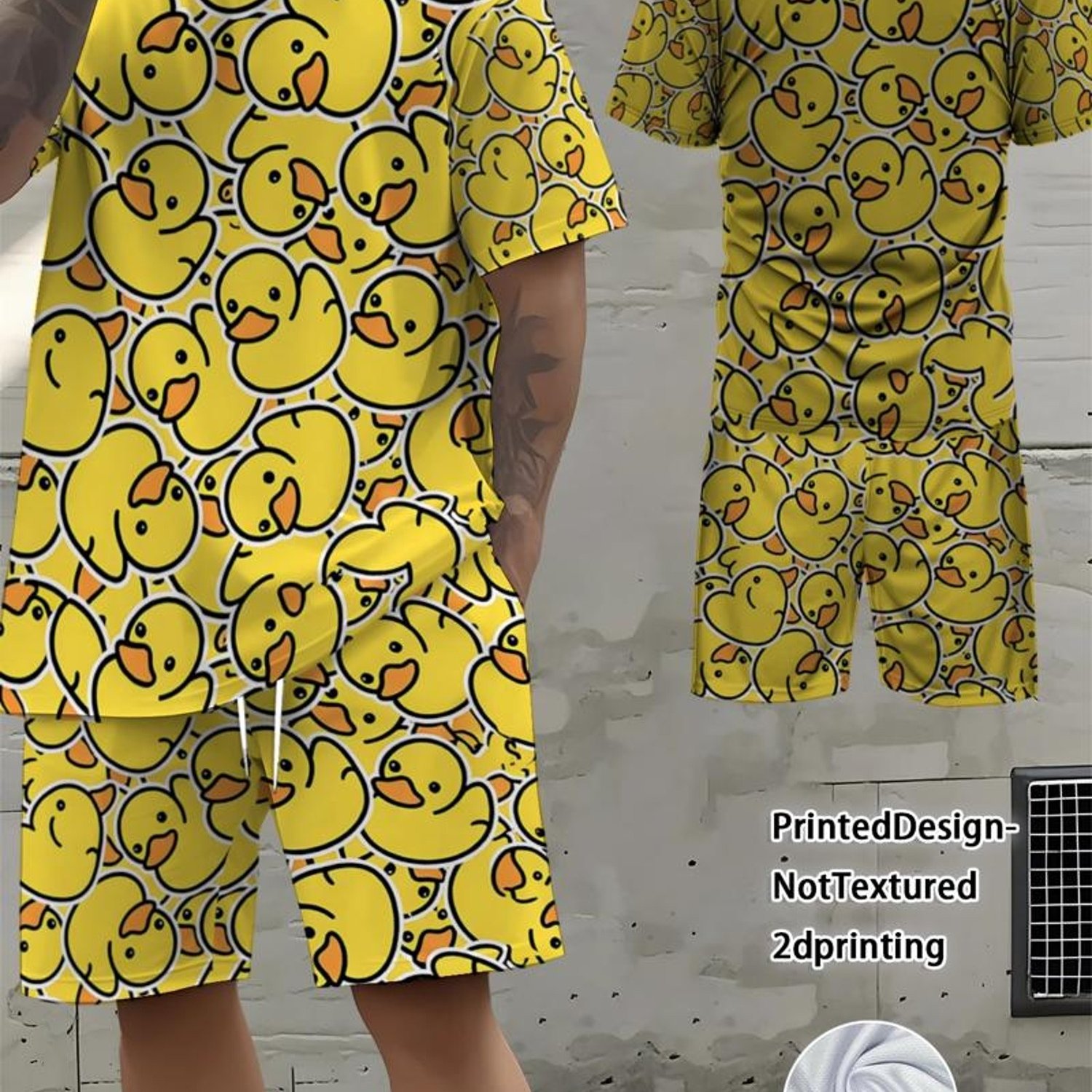 TEMU [halloween New Arrival] Printed Design - Non-textured 2d Printing Adult Short Sleeve And Shorts Set