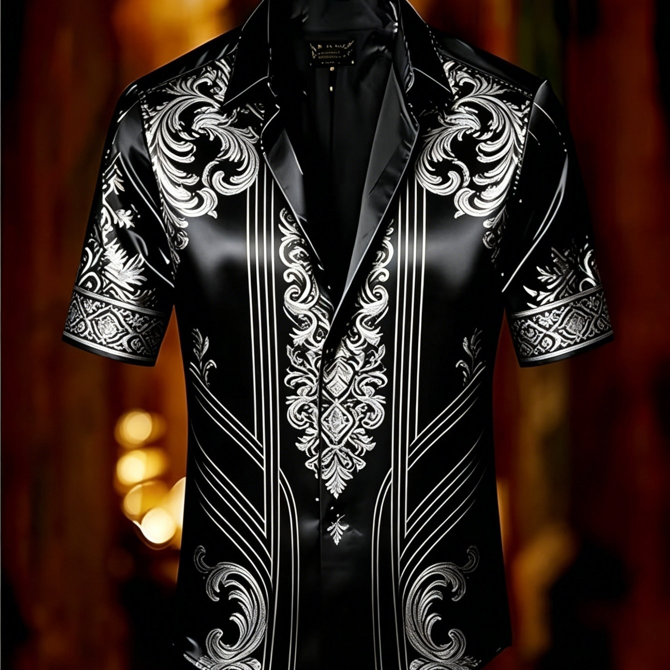 Image of Men's Vintage Baroque Digital Printed Short Sleeve Polyester Shirt, Pattern Button Top For Party Business Casual Daily Wear-men's Gift Camping Fishing For Party Dances Halloween Back To School Outfits