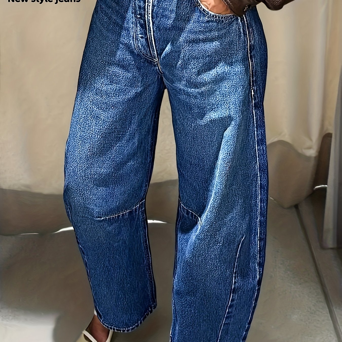 TEMU Women's High-waist Loose Casual Straight Pants, Wide Leg Trousers, 3d Tailoring Splicing Design, Soft Breathable Non-elastic Fabric Machine