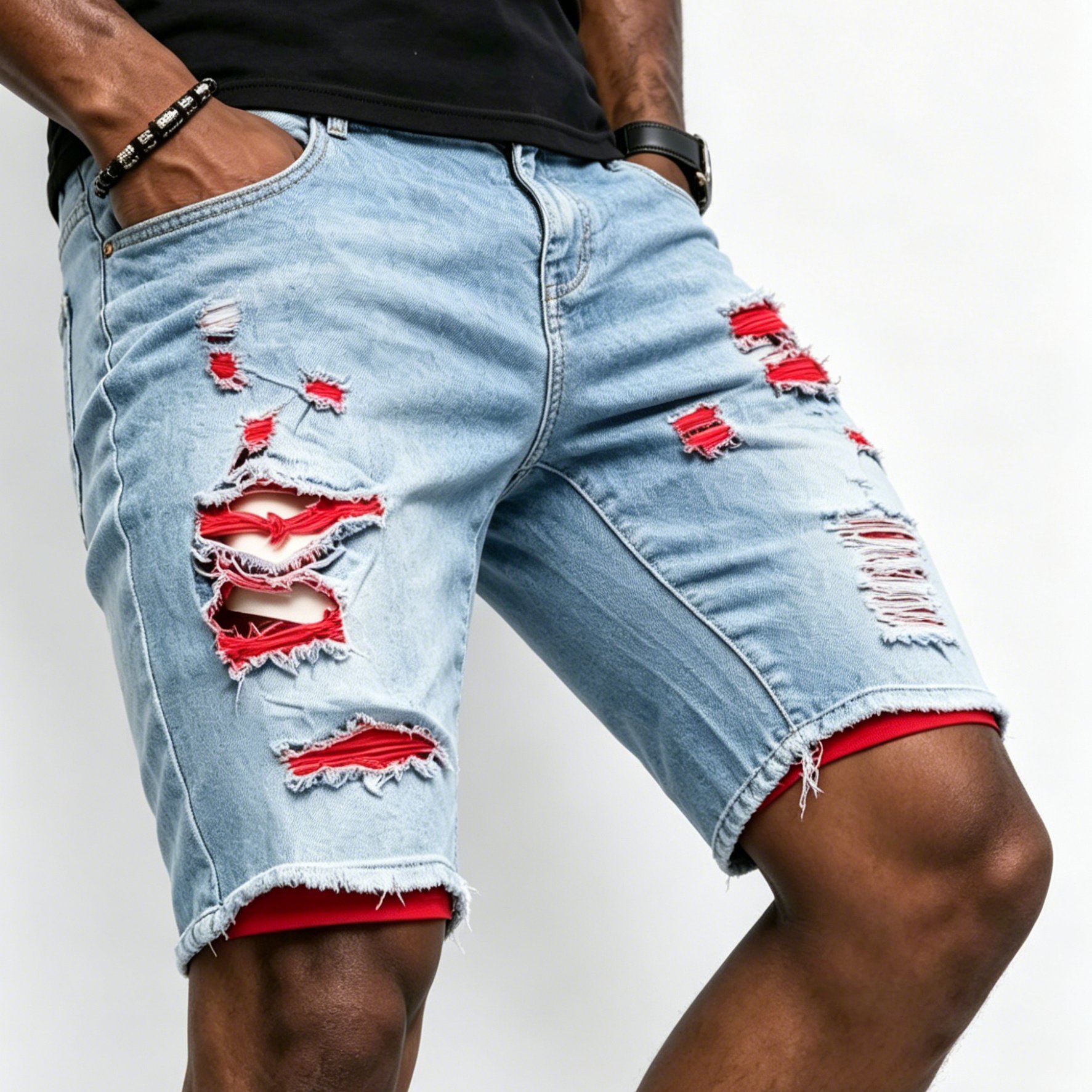 TEMU [hme]z402 And Summer Bermuda Denim Shorts In Blue. Made Of Durable Material For Wear, It Features Heavy And A Loose Straight Five-inch Cut.