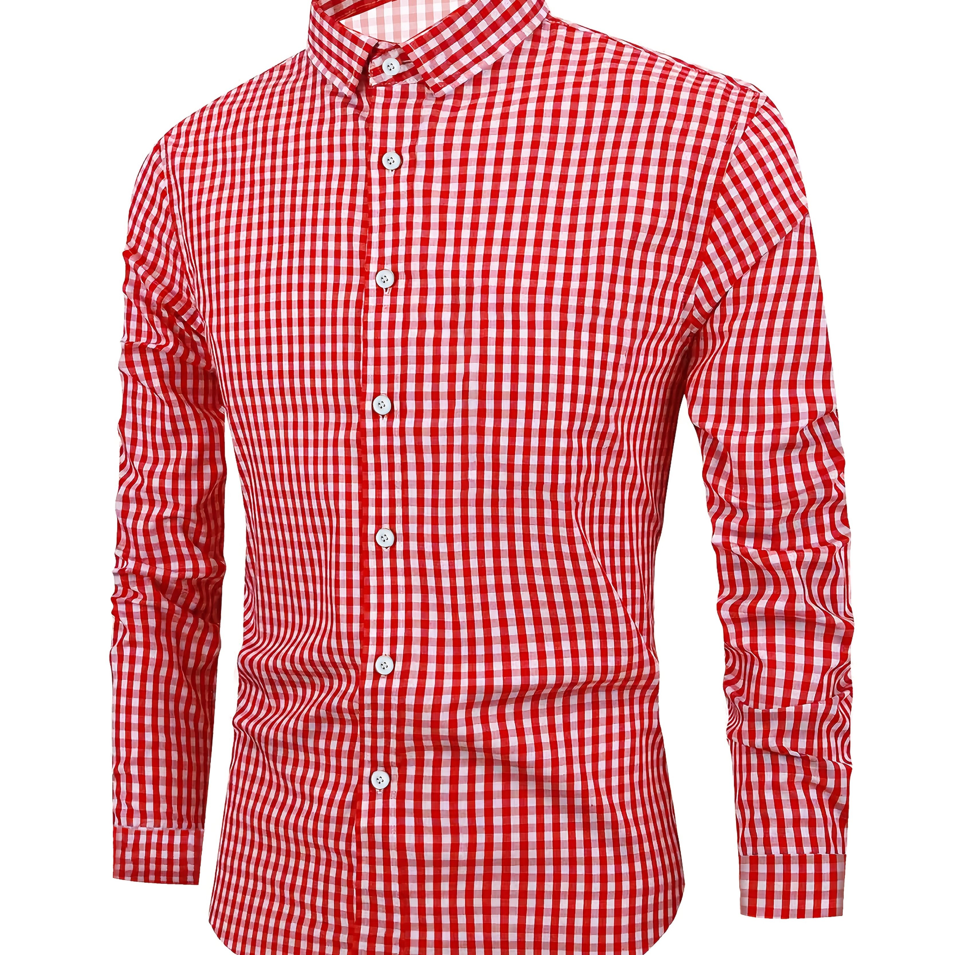 TEMU Academic Style Men's Spring Autumn Winter Thin Plaid Print Turn-down Collar Long Sleeve Shirt, Suitable For Casual , Holidays, Daily Wear,