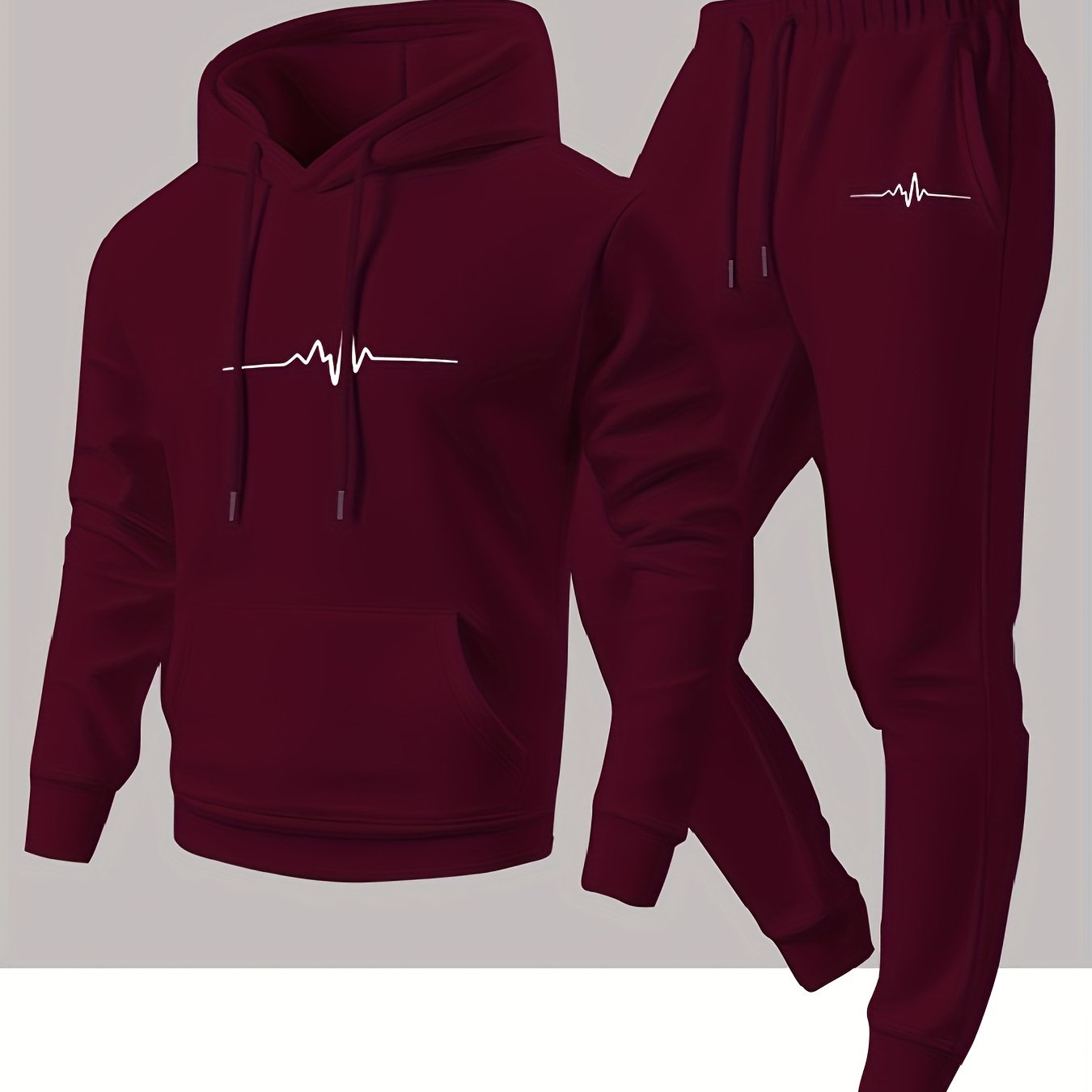 TEMU Completo da primaverile/autunnale con felpa con cappuccio e pantaloni da tuta con stampa termica ECG facile, outfit casual sportivo e