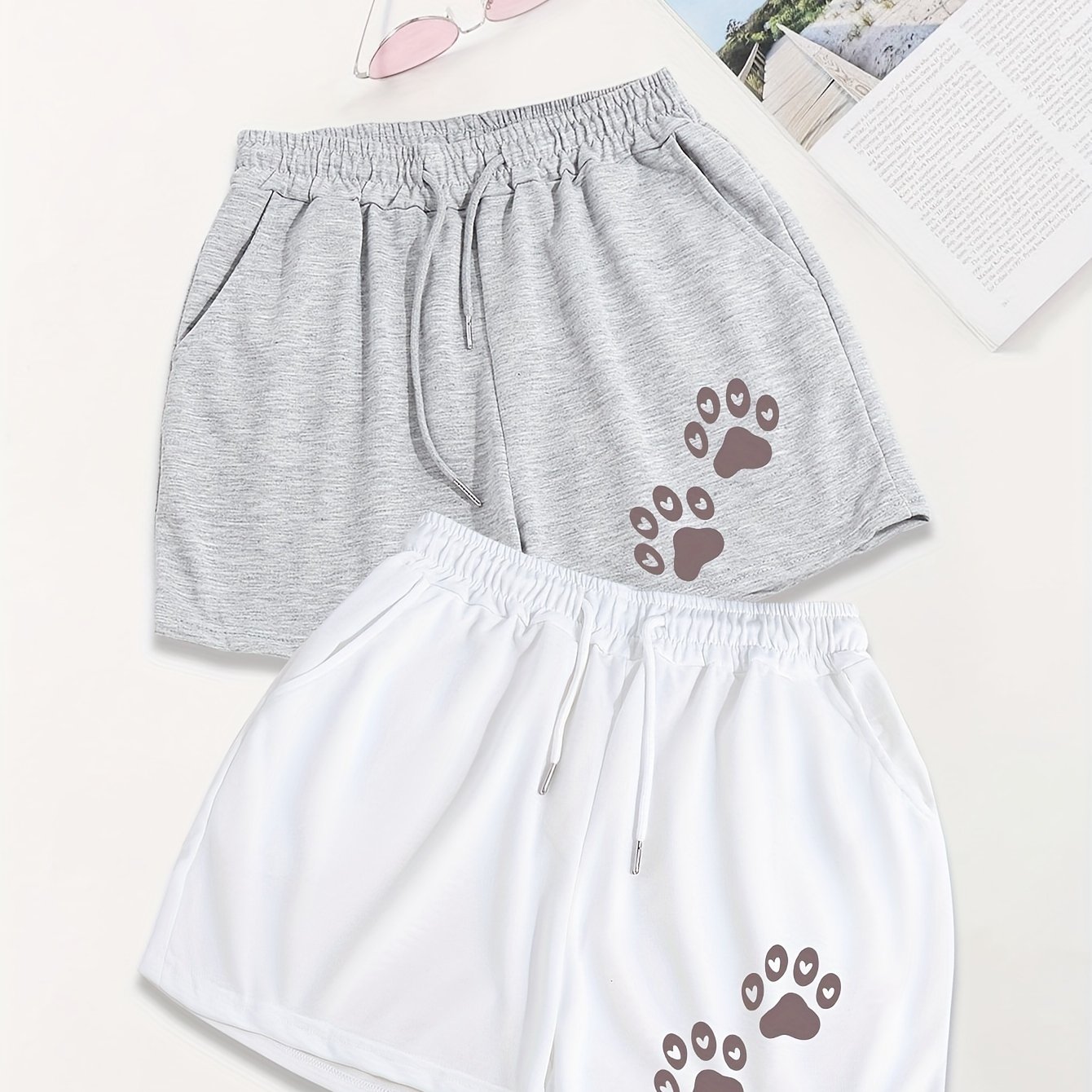 TEMU Directional Funds 2pcs, Graphic Print Drawstring Shorts, Casual Shorts For Women