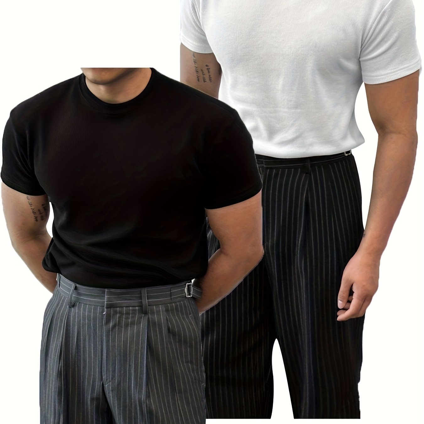 E-shop [ Shui OBM] 2er-Set, minimalistisches, einfarbiges T-Shirt mit Rundhalsausschnitt, schmaler Passform, atmungsaktiv, lässiges, geripptes T-Shirt
