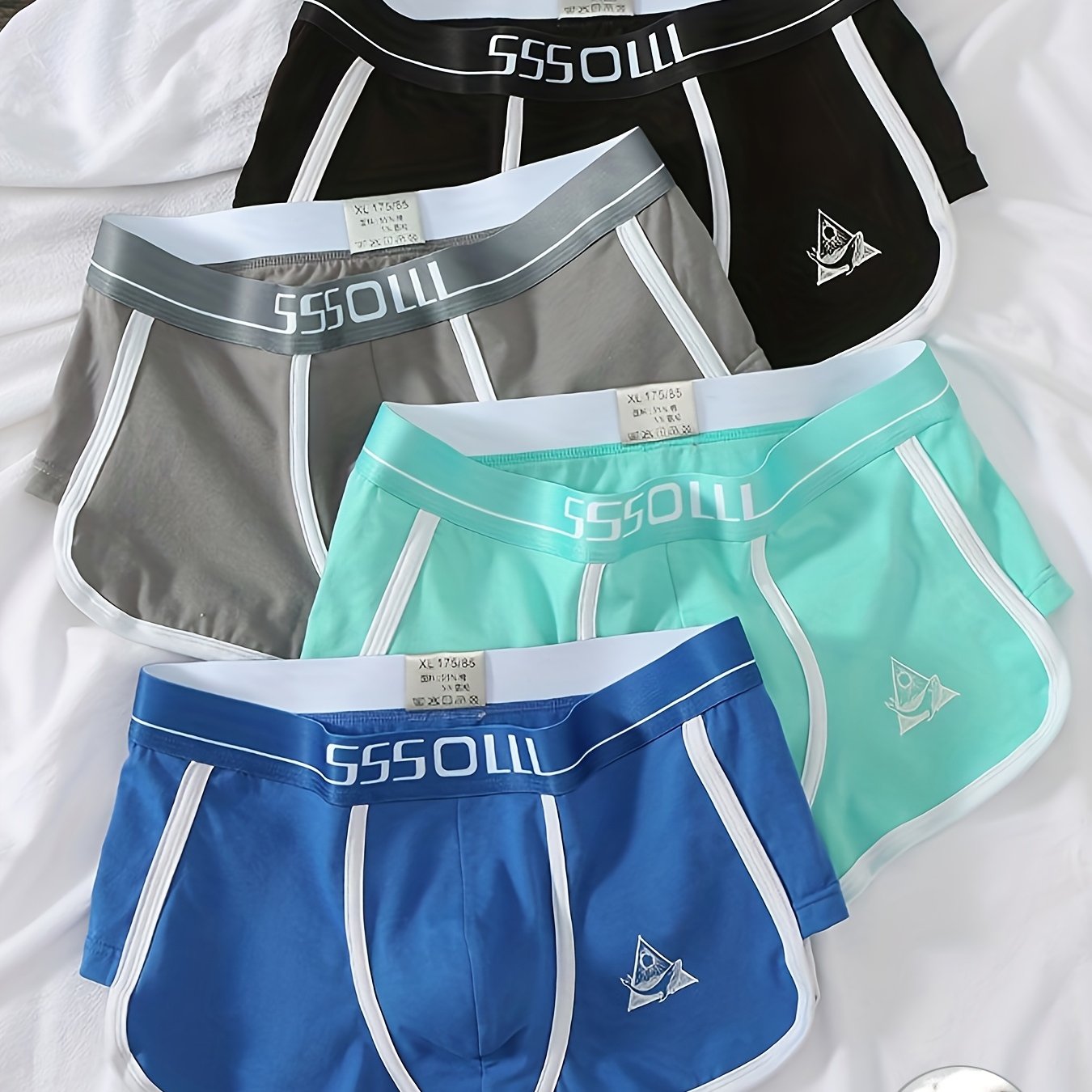 Image of 4pcs / 1 Blue, 1 Red, 1 Green, 1 Gray / 1 Black, 1 Gray, 1 Red, 1 Royal Blue / 1 Black, 1 Gray, 1 Green, 1 Blue Men's Underwear, Sporty Breathable Mid-waist New Loose Fit Trendy Men' Boxer Briefs