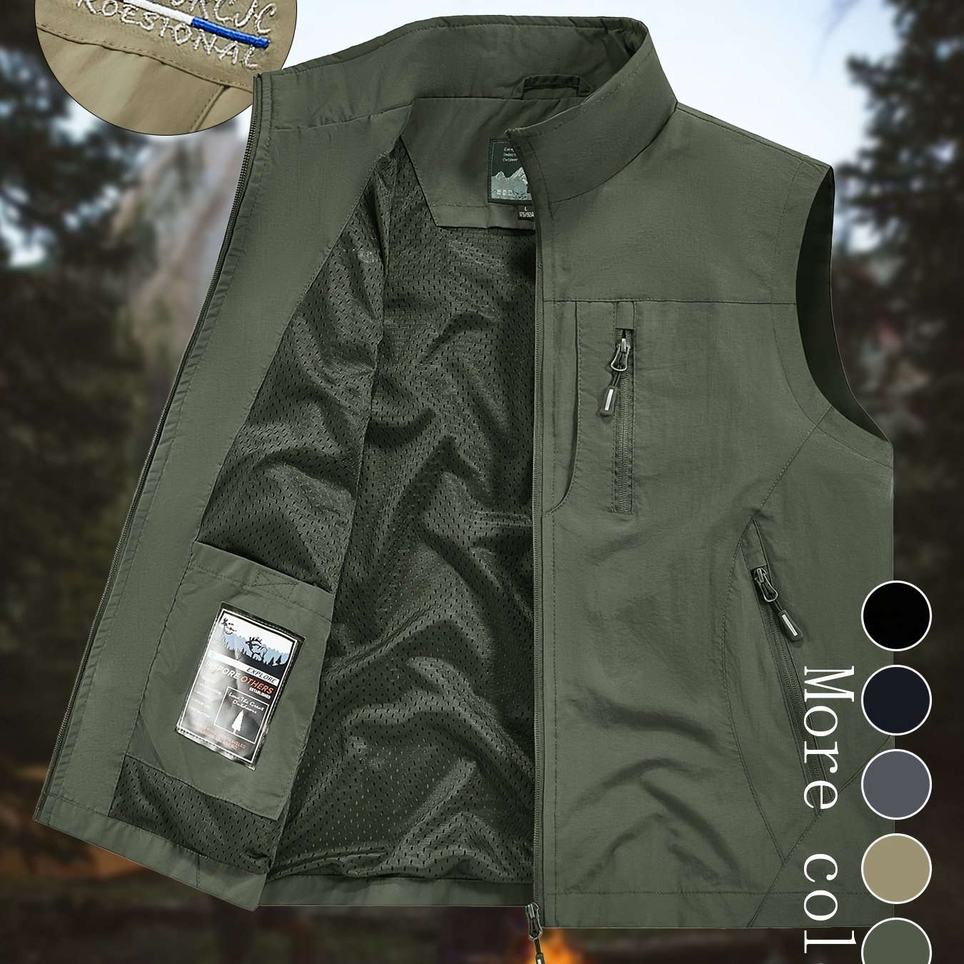 TEMU Men's Outdoor Multipurpose Cargo Vest, Lightweight Breathable Men's Sleeveless Vest Jacket | Stand Collar, Zipper Closure, Multiple Utility