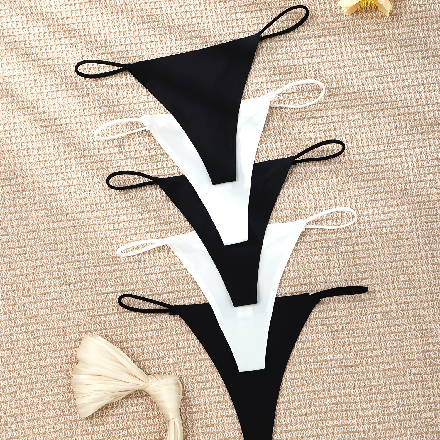 TEMU A Set Of 5 Women's Soft, Stretchy, Breathable Thongs In A And White Mix, Wear And Easy To Wash