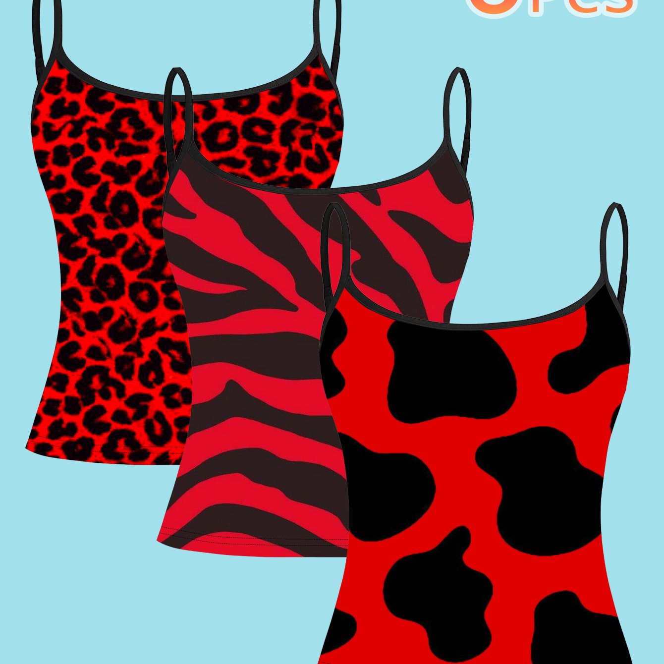 TEMU [3-pack] Contrast Animal Print Full Coverage Women's Cami Top, Summer Style