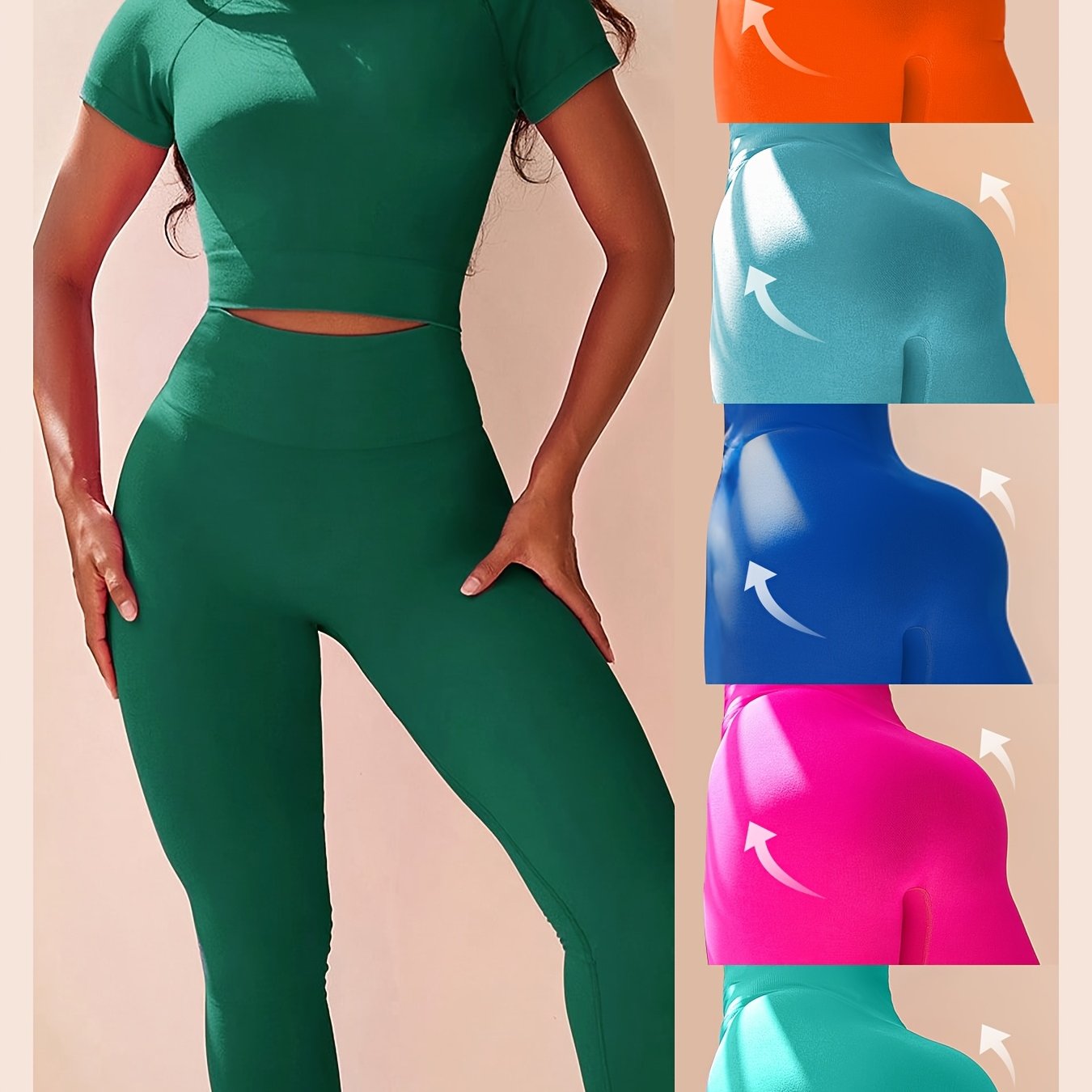 TEMU Women's Sports Yoga Set, Solid Top And Yoga Pants Sports Set, High -waisted Design Abdominal Contraction And Body Shaping, Chest Support And