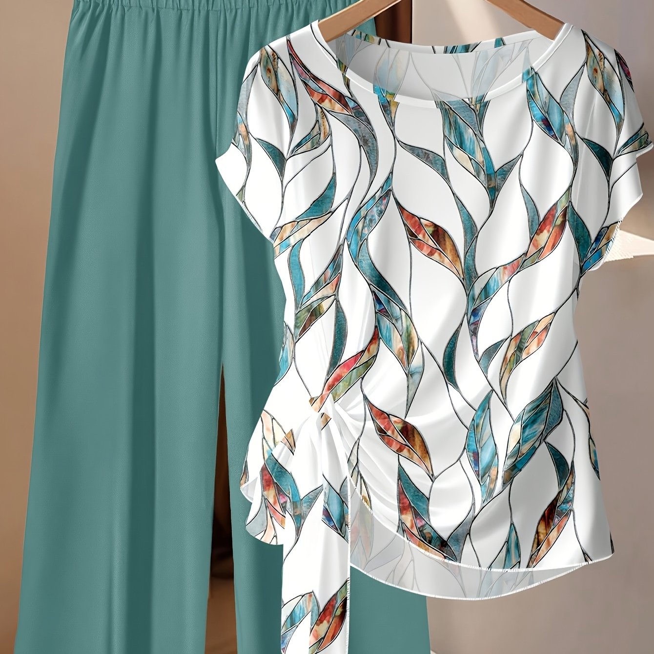 TEMU Completo da donna casual con pantaloni stampati di tendenza