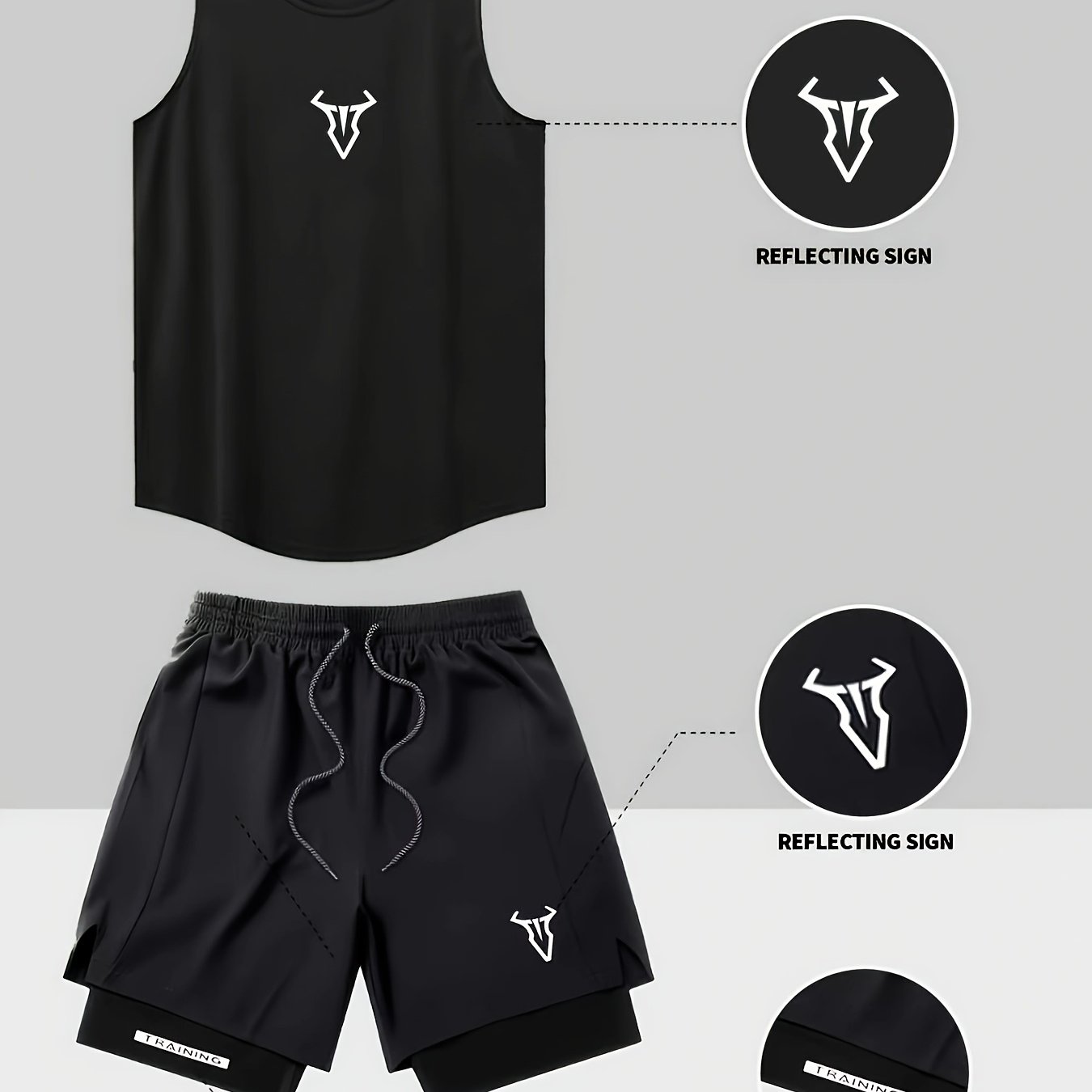 TEMU Men's Athletic Vest Set Quick-dry Breathable Fitness, 2pcs Men's Quick-dry Athletic Set, Reflective Logo Sleeveless Vest And Integrated