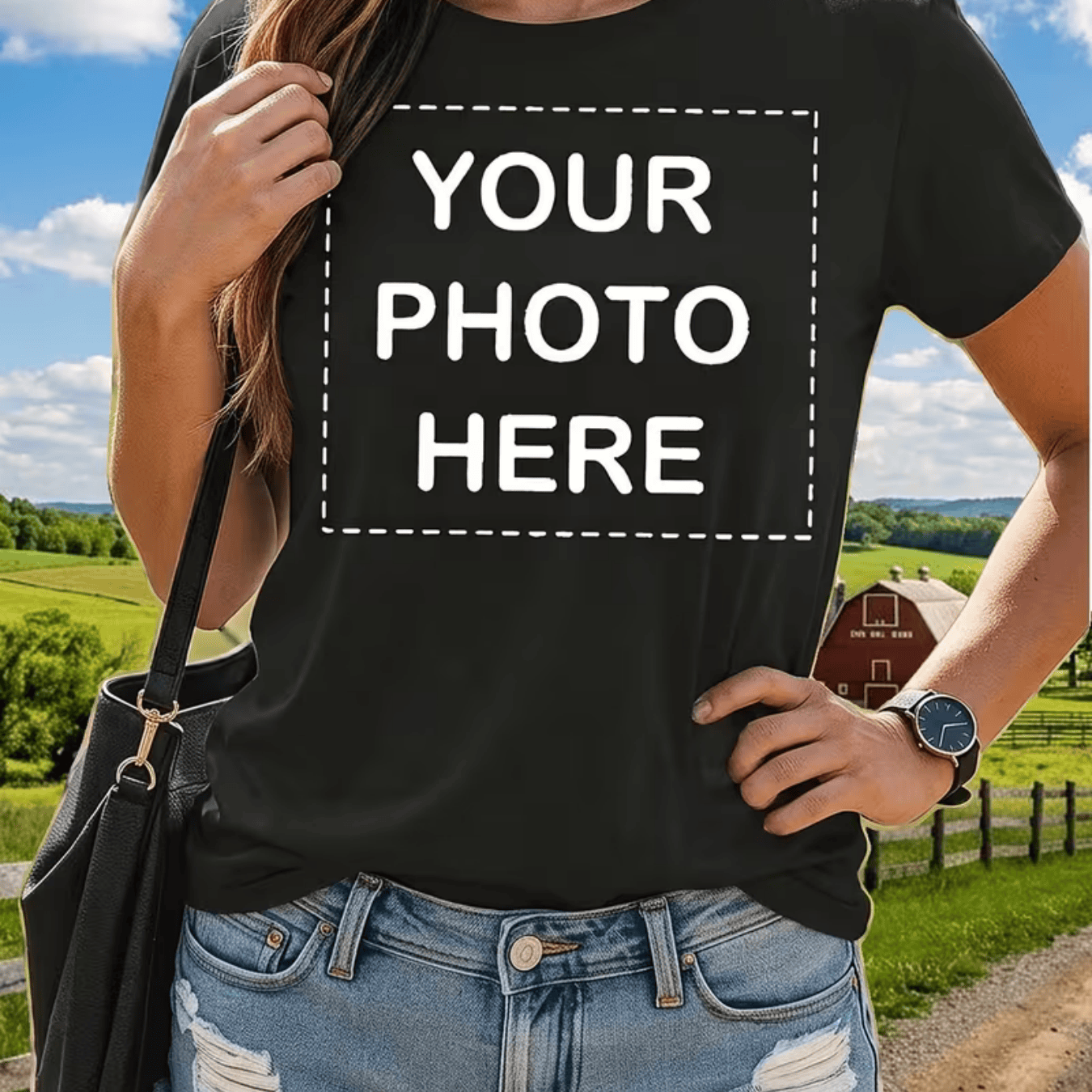 TEMU Unisex Custom T-shirt, Suitable For With A , Can Print Personal Pictures Or Text , Perfect For Team And Company Customization, Machine Washable,