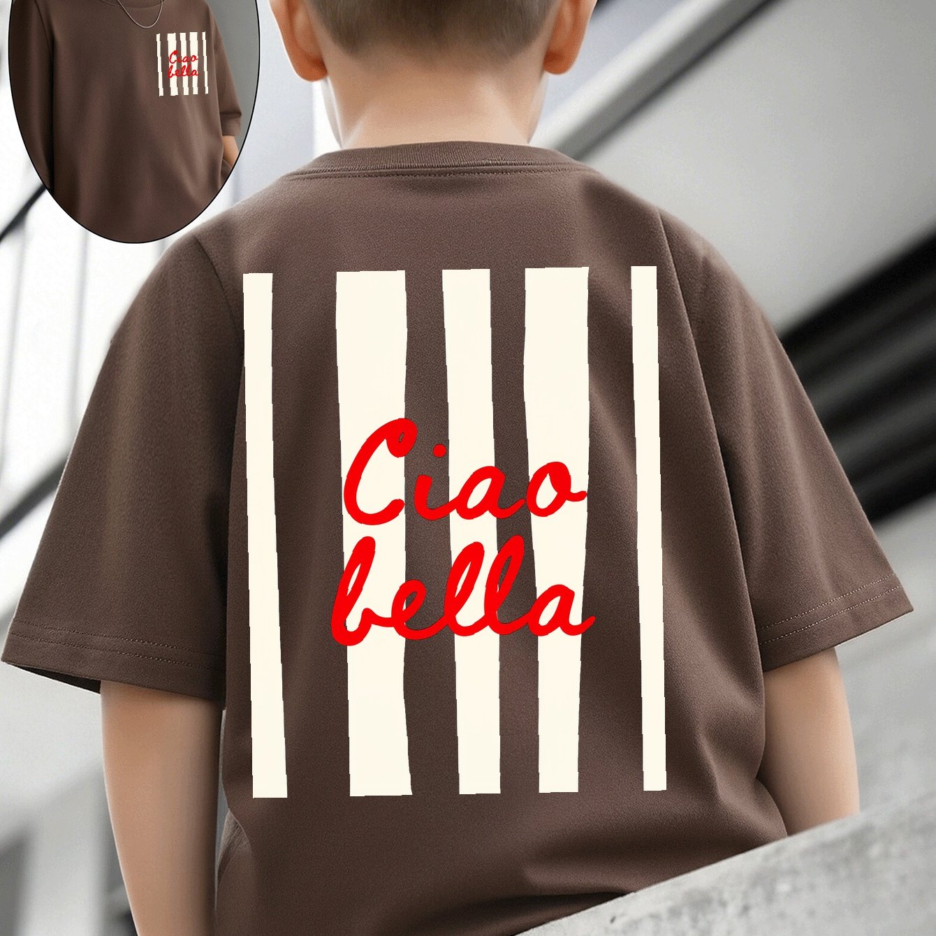Children's T Shirt For Boys, Boys T Shirts, Boy Cotton T Shirt, Printed With" Bella Striped Design ", Suitable For Boys, Style, Double-sided Printing