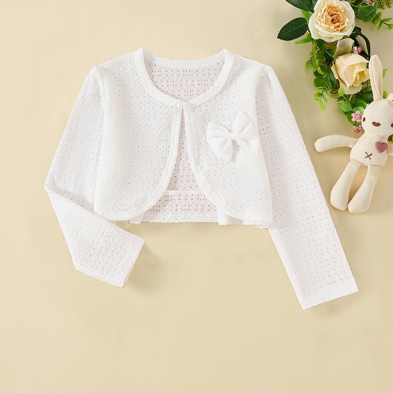 Image of Girls' Spring/summer/autumn Long Sleeve Bow Cape Suitable For Casual Outing Dress Cover-up Jacket (size And Included)