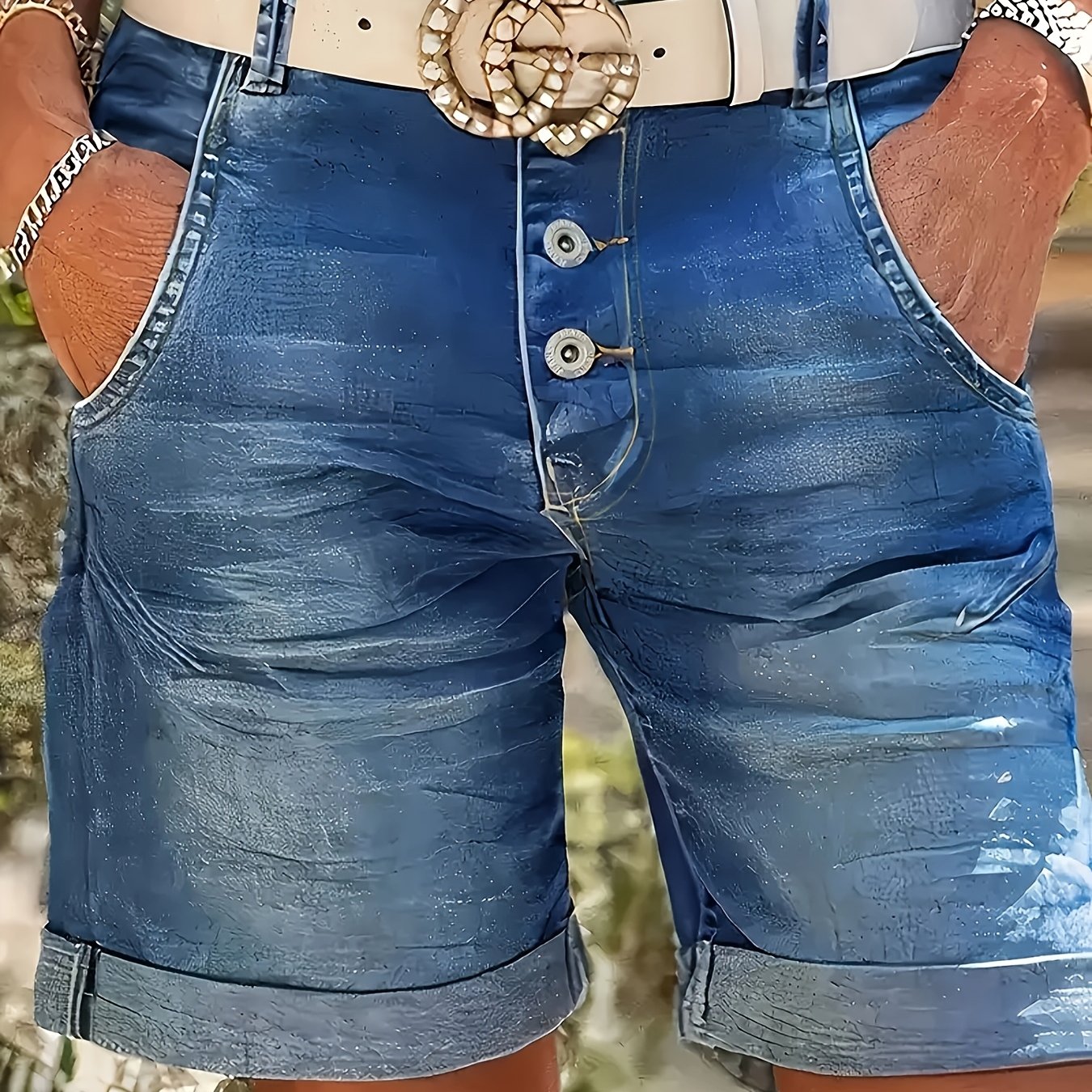 Women's High- Shorts Bermuda Shorts Stretchy Long Rolled Hem Denim Jean Shorts