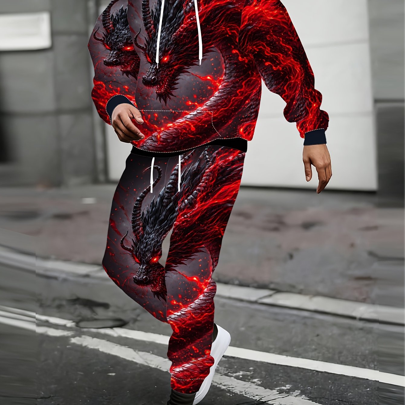 TEMU Casual Daily Hooded Sweatshirt Set, Cool And 2pcs Outfit For Trendy Men