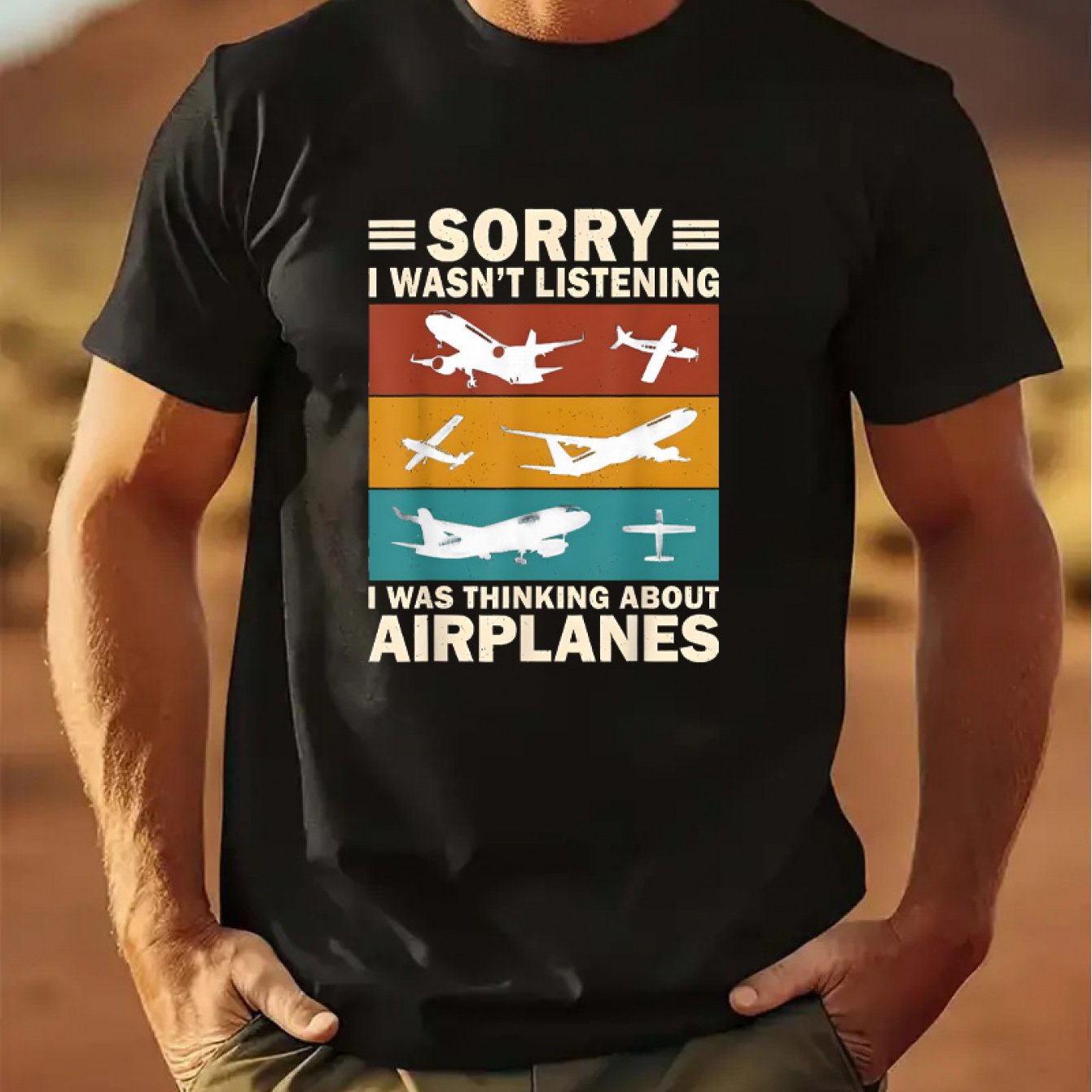 Men&#39;S Casual Sports T-Shirt, Crew Neck, Regular Fit, Geometric Airplane Pattern, Polyester Knit Fabric with Slight Stretch, 100% Polyester, for Casual Sports Style