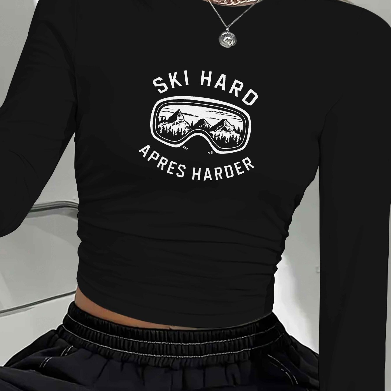 TEMU Pair Of Ski Goggles With Mountains Women's Fashion Long Sleeve Shirt