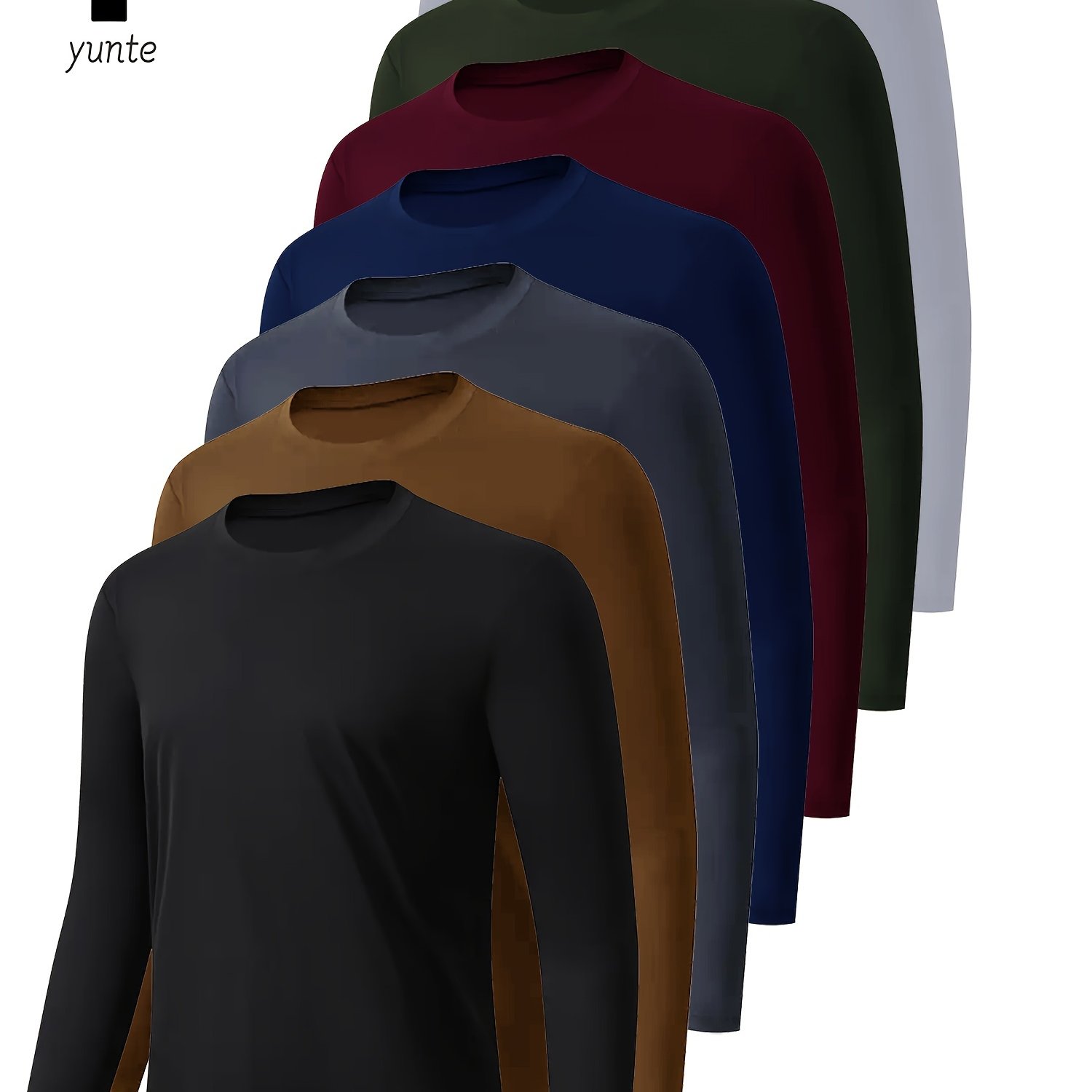 E-shop 7-teiliges Set Herren Langarmshirt in Schwarz, Khaki, Grau, Navy, Burgund, Armee-Grün Weiß – Schnelltrocknende Sportoberteile für Fitness,