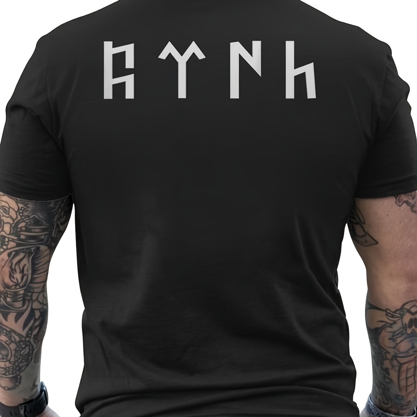TEMU Turkish Kokturk Tribal Pattern T-shirt With Gokturk On The Back, Black With White Lettering - Regular Fit Casual Daily Traditional Turkish Shirt