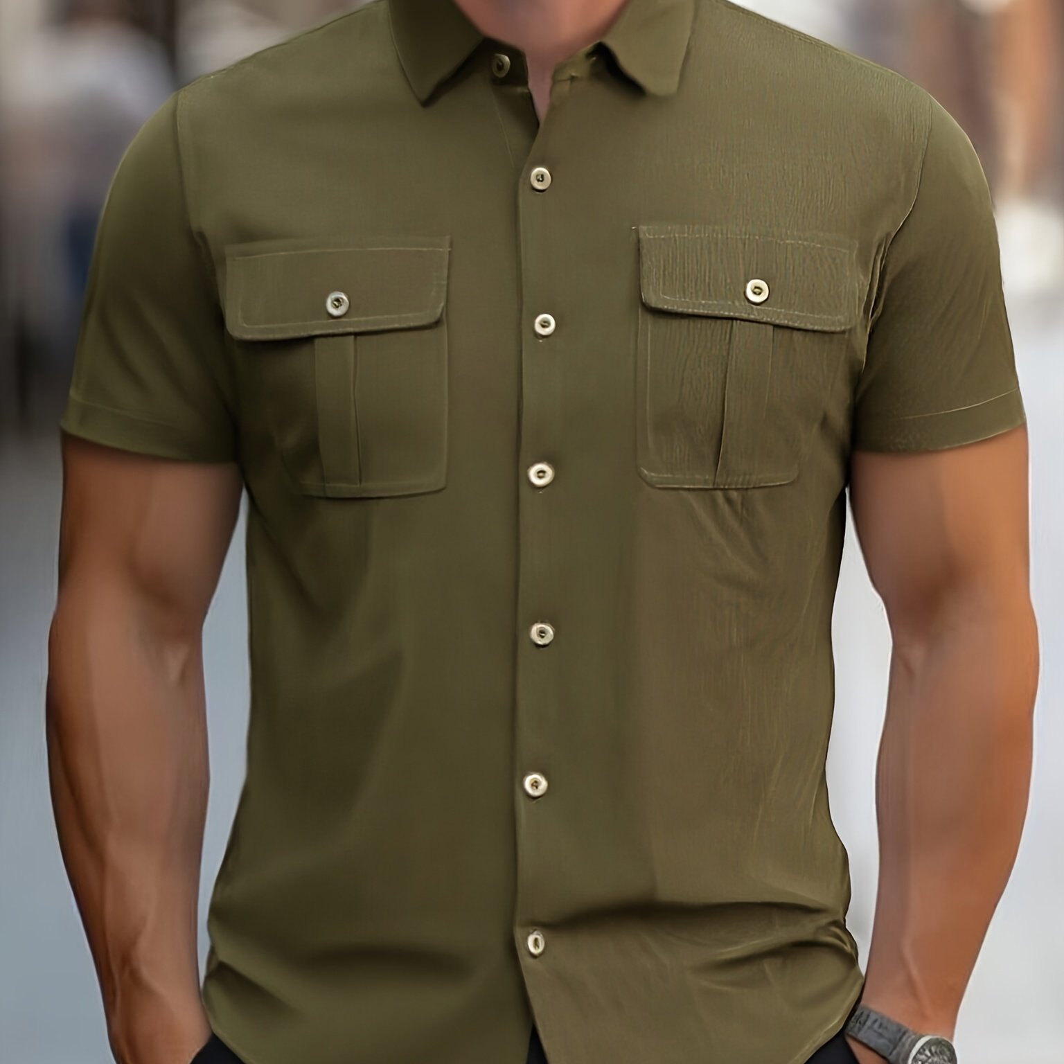 TEMU [lÃ¼he Obm] Men's Casual Fashion Corduroy Short Sleeve Shirt, Double Style Lapel Casual Top