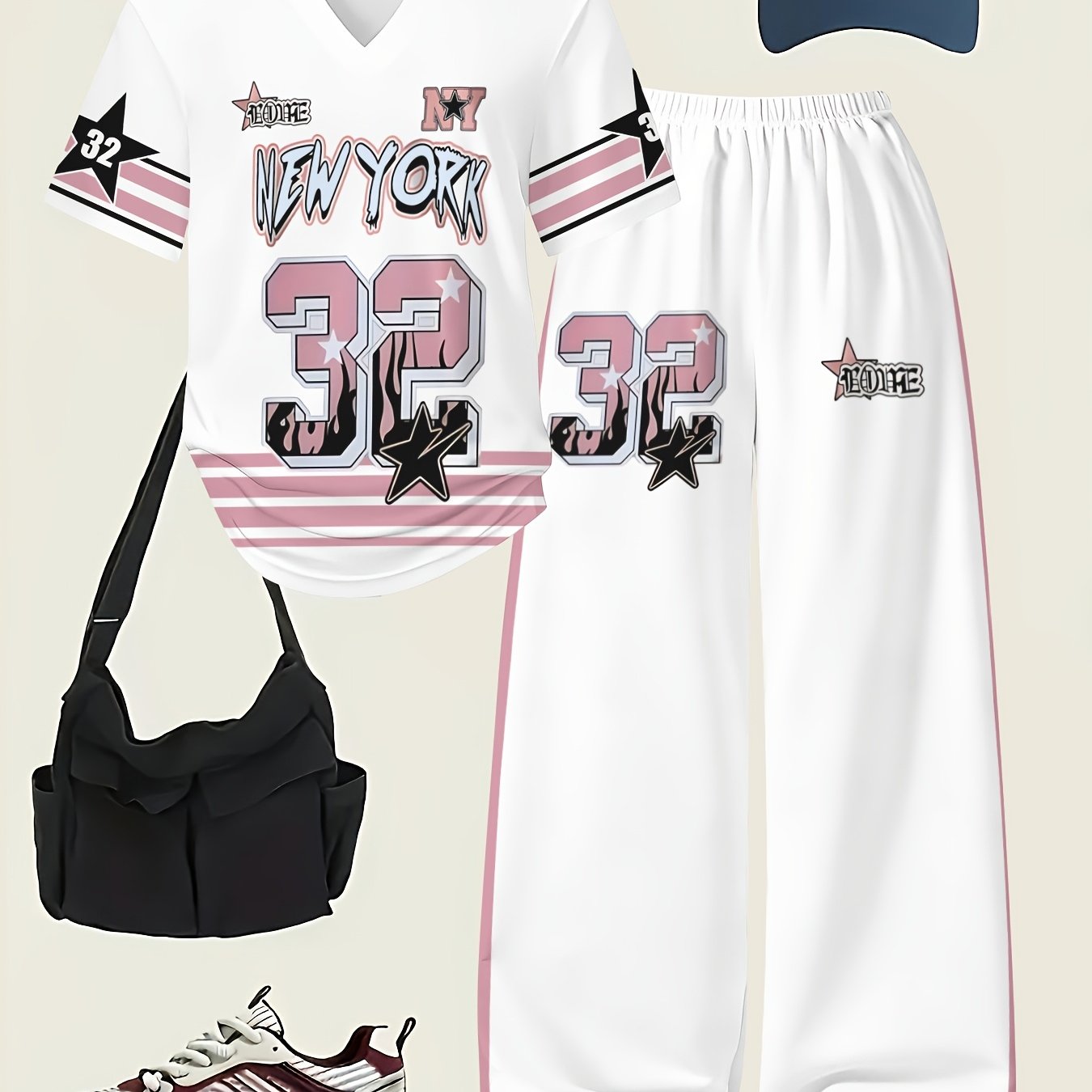 Image of Girls' Fashion Set Girls' Fashion Pants Cute Printed T-shirt And Pants 2pcs Set, Perfect For Outdoor,y2k Clothes