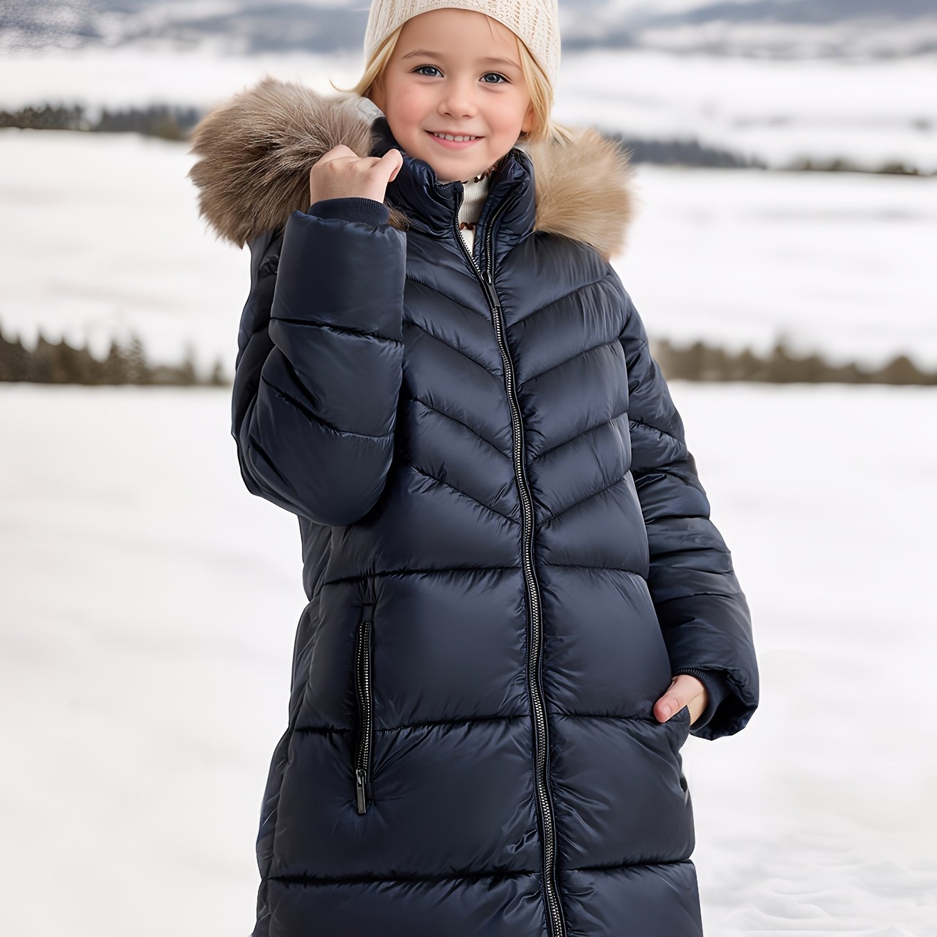 Image of ' Mid-long Casual Hooded Long-sleeve Warm Quilted Jacket With Coral Fleece Lining, Thickened Outerwear Suitable For Autumn/winter Outdoor Cold And Snowy