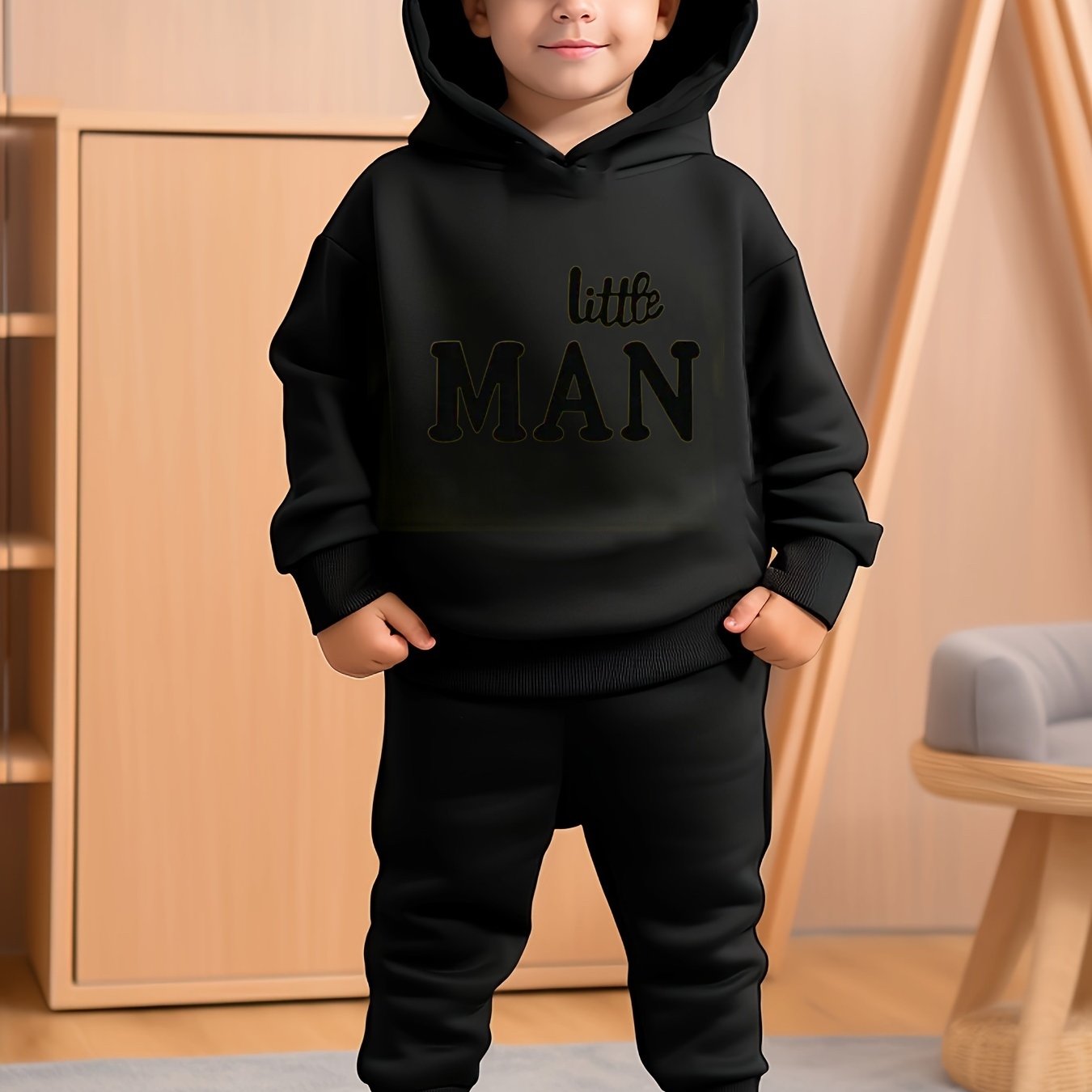 Print Boys' Spring/autumn Hooded Sweatshirt Set, Perfect For Outdoor