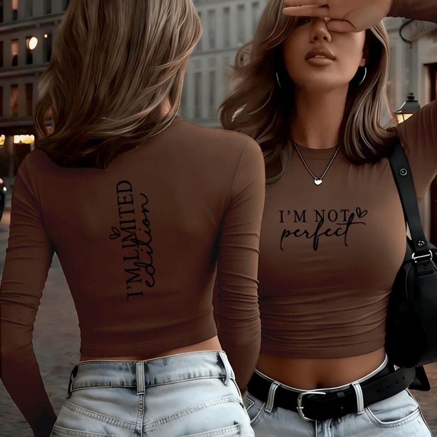 TEMU I'/" Letter Print Pattern 2d Double-sided Print Y2k Spicy Slim-fit Long-sleeve T-shirt, Classic Versatile Style, Fashionable And Simple, For