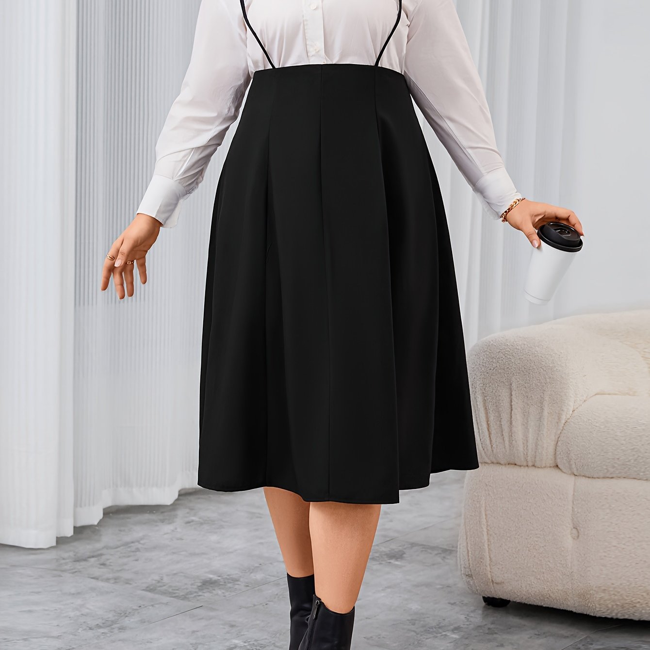 Women's Preppy Skirt Plus Size Solid High Medium - Temu