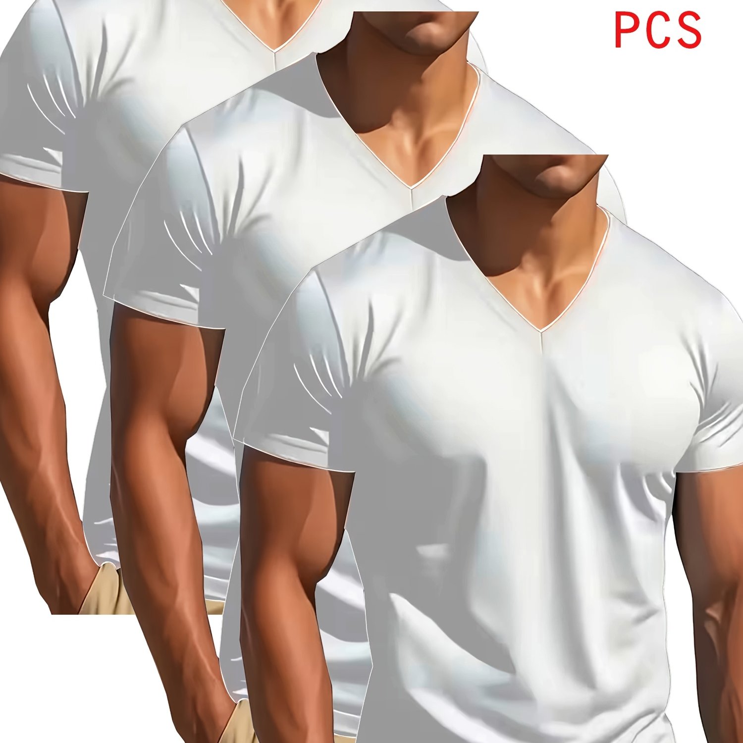 3pcs Men's Quick-Dry V-Neck T-Shirts - Breathable Short Sleeve Gym Shi...