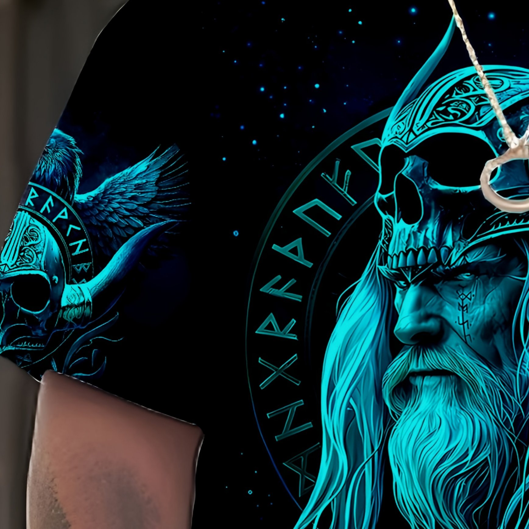 TEMU [printed Design - Not Textured] Viking ! Men's Overbearing Pattern T-shirt, Instant Hardcore Style, Plus Size