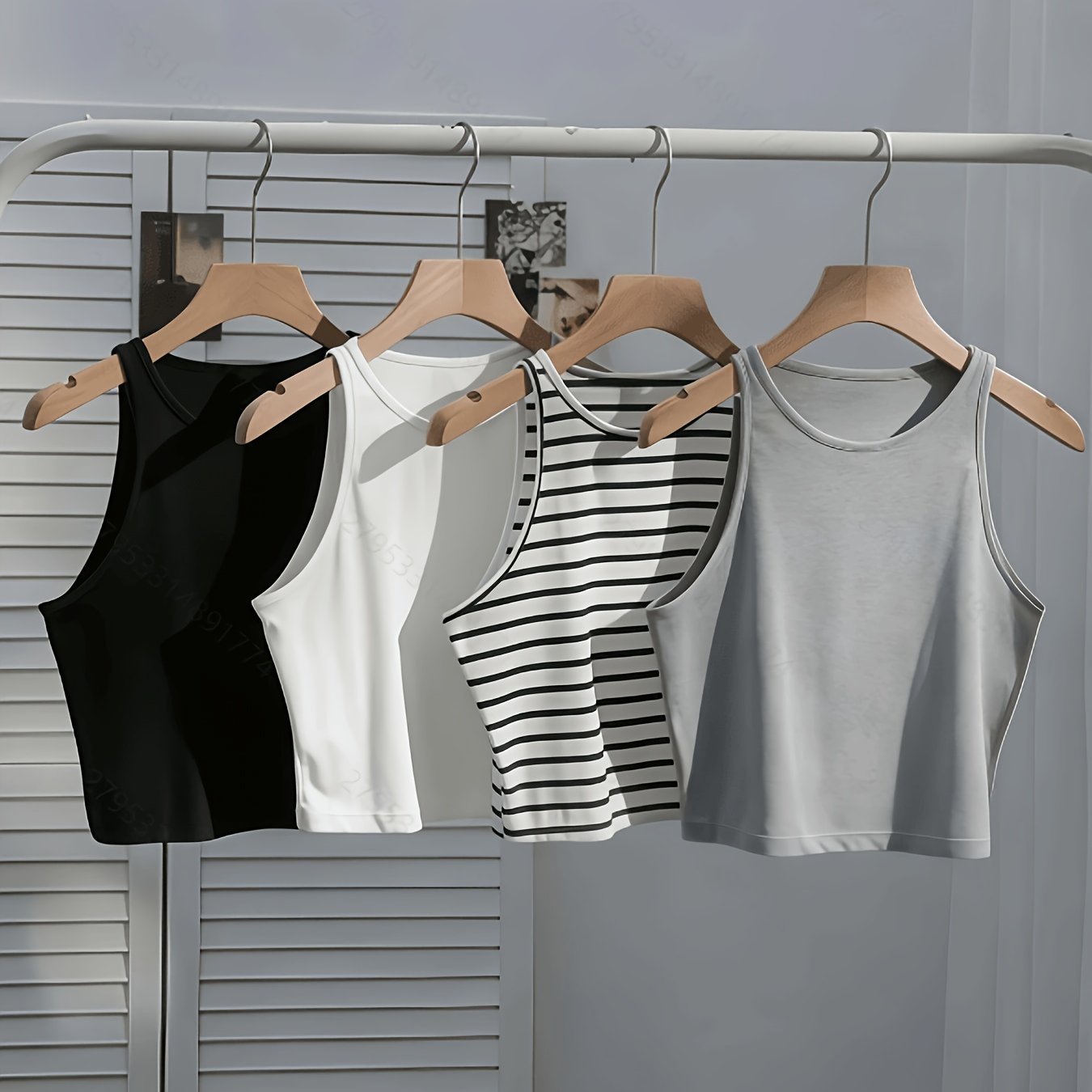 4pcs Women's Slim Sleeveless Vest Set, Solid Striped Mixed Pack, Black White Beige, Skin-friendly Fabric, Multi-scene Daily Wear, Machine Washable