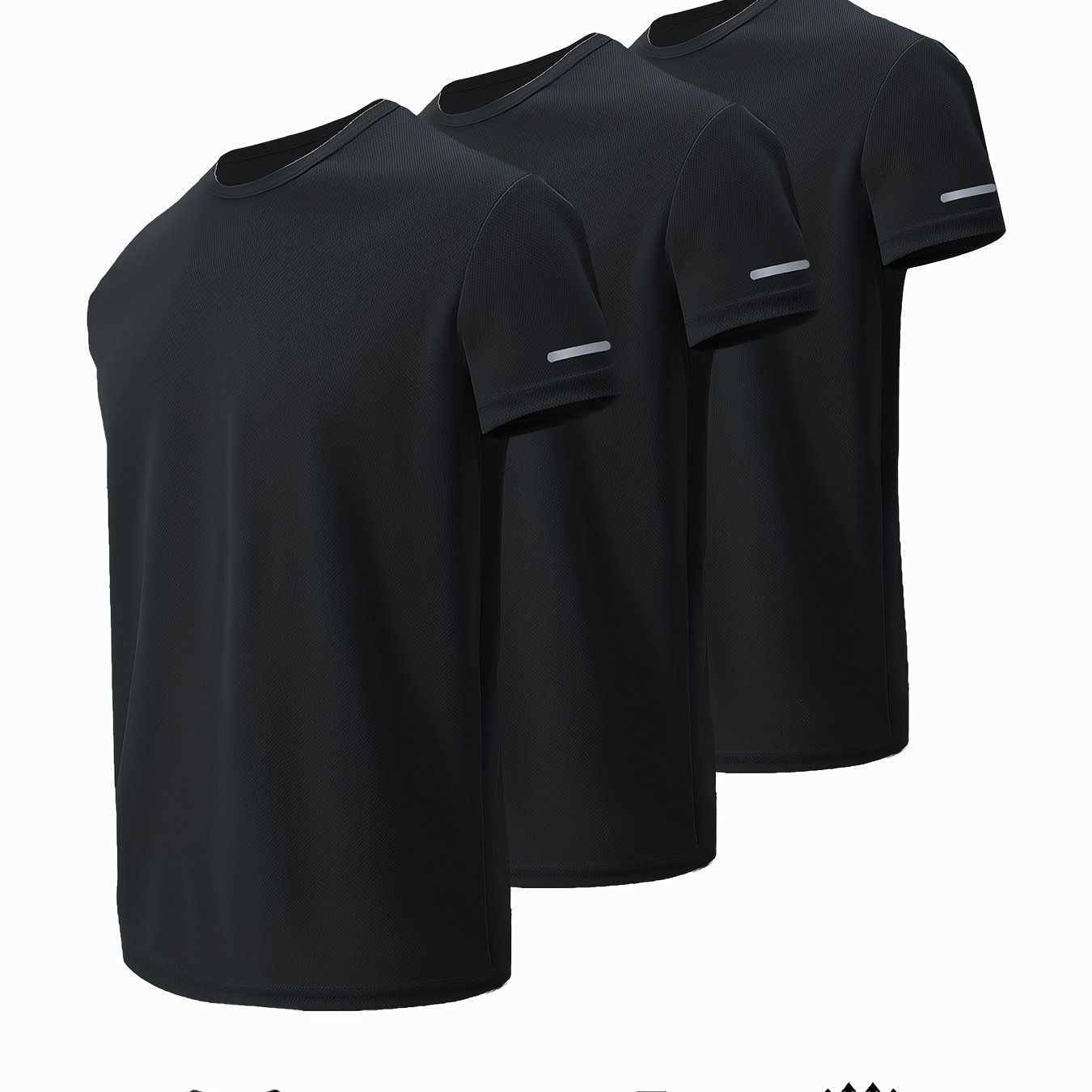 TEMU 3pcs Men's Plus Size Short Sleeved T-shirt, Moisture Wicking Top, Black White Dark Gray Lake Green Wine Red Fluorescent , Round Neck Casual