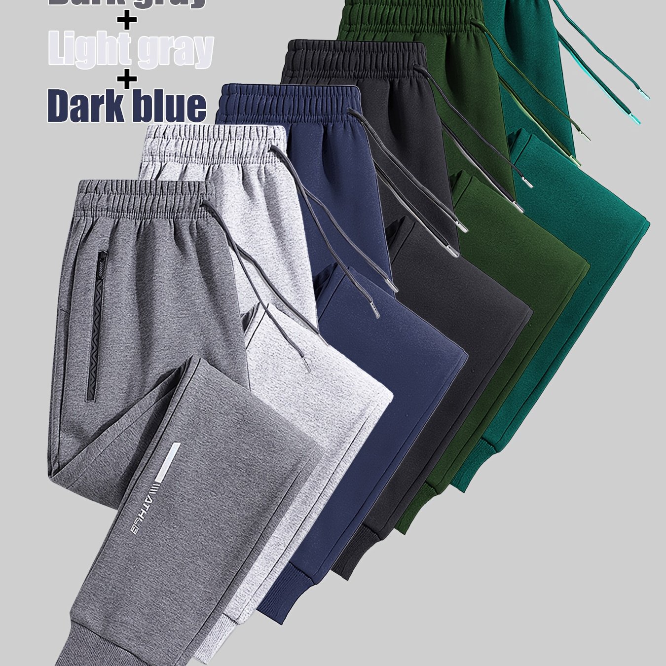 TEMU 3pcs Men's Fashion Trendy Athletic Jogging Pants Set, Cool Letter Reflective Print, Side Zipper Pockets, Elastic Drawstring Waistband, Ideal For