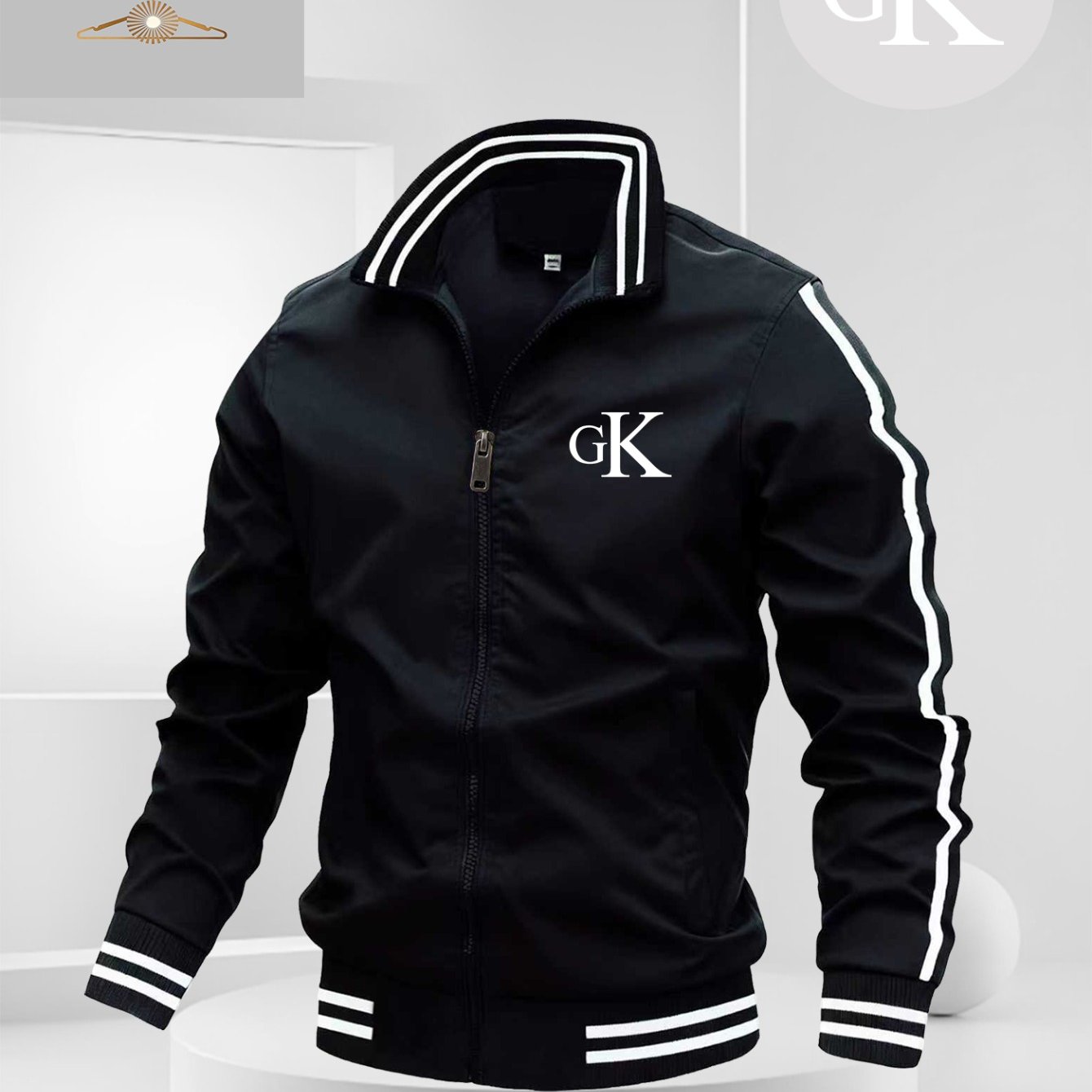 TEMU Men'-style Striped Baseball Jacket, Casual And Lightweight Windproof Coat With Zipper, Featuring Gk Pattern, Burgundy Outdoor Sports Jacket