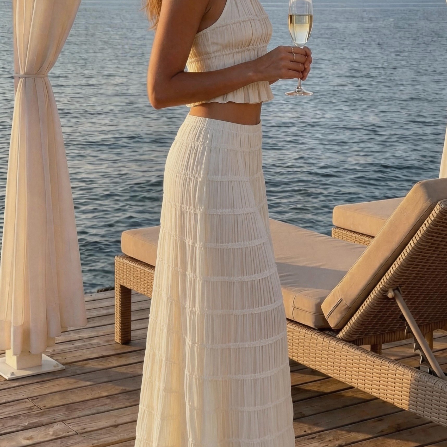 Yy260311350 New Summer Women's Bohemian Style Vacation Outfit, 2pcs Set For Daily Wear, Waist-revealing